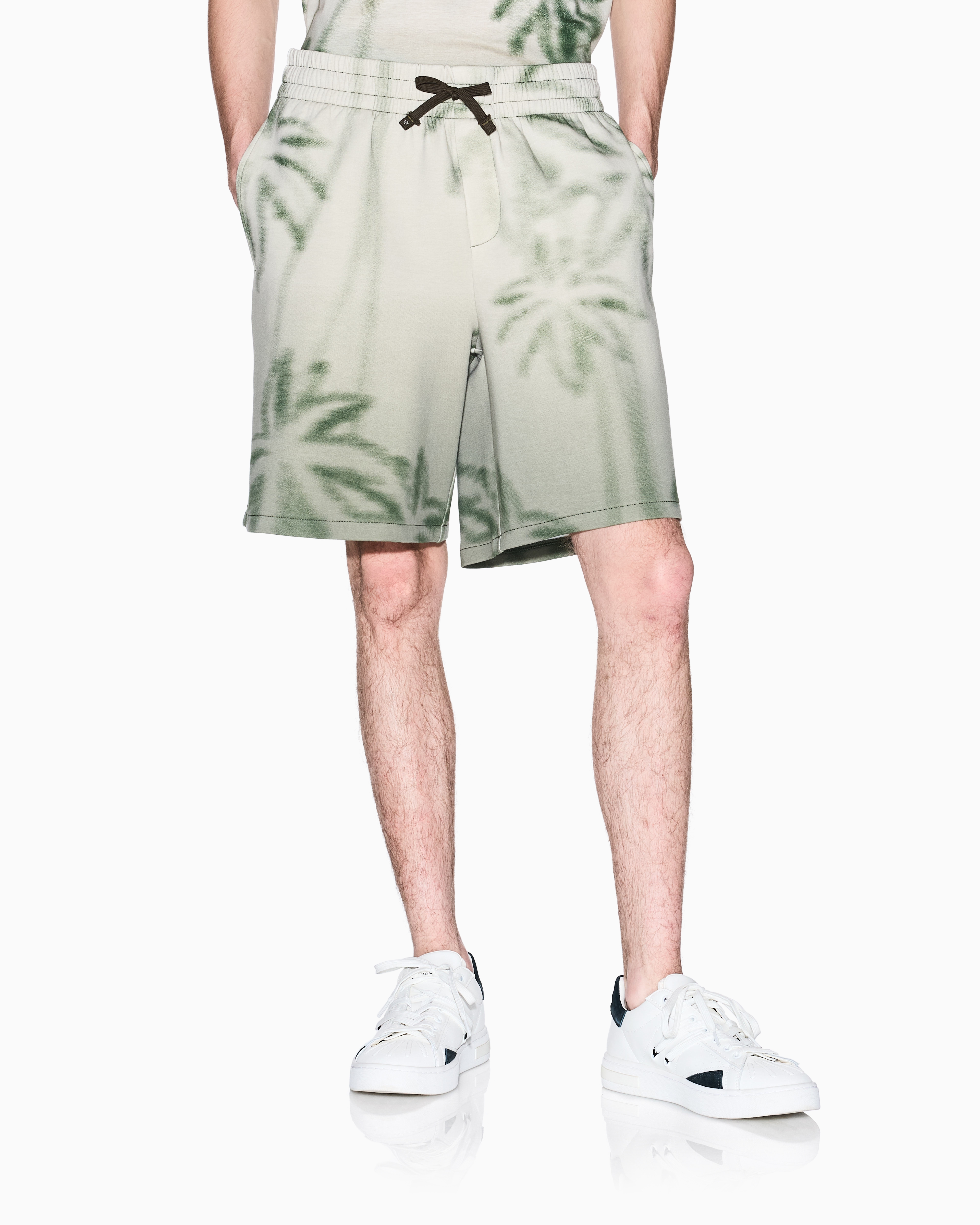 Palm Print Cotton Blend Shorts