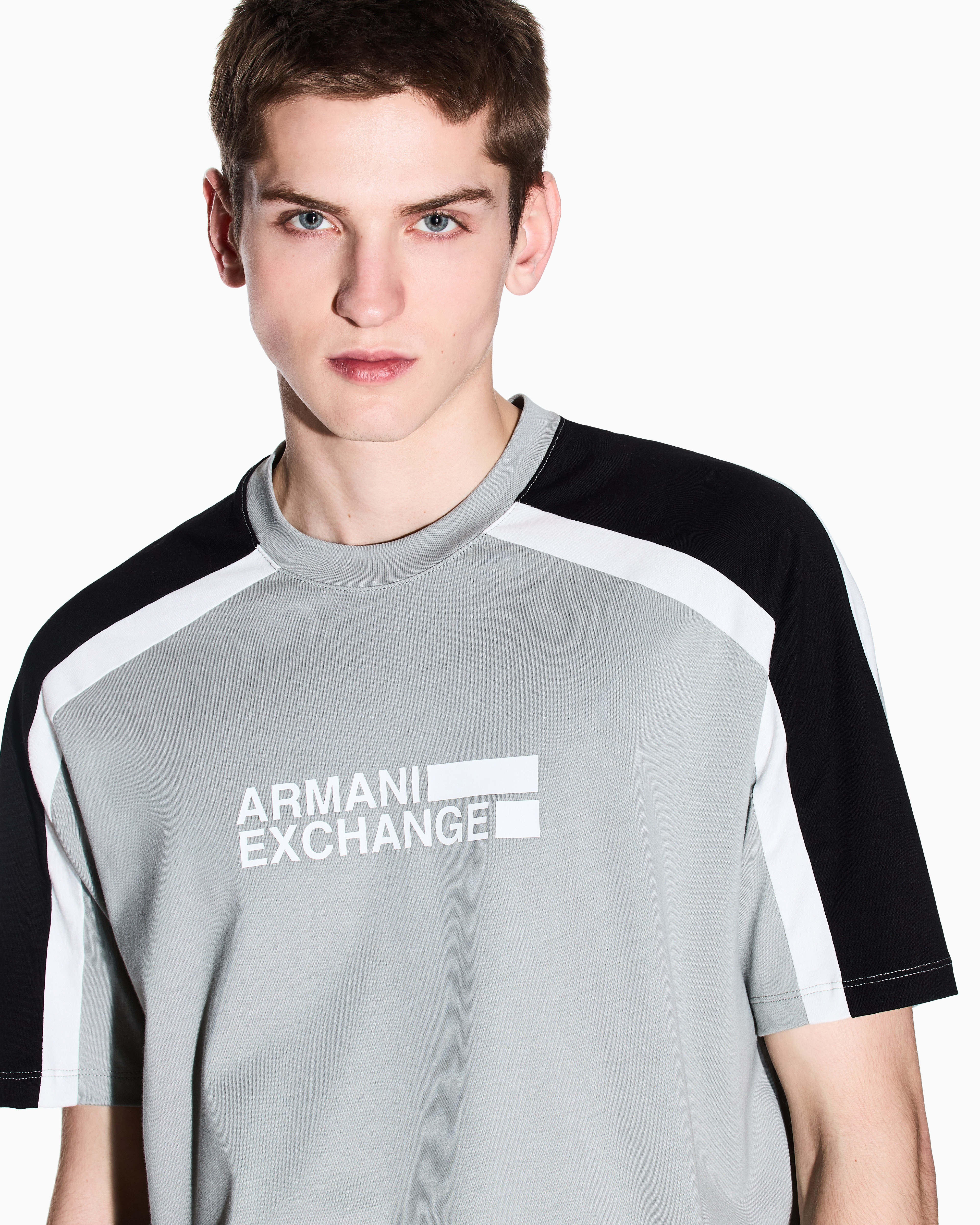 Armani Exchange - Short-sleeved sweatshirt with contrasting stripes, Man, Grey, Size: XL