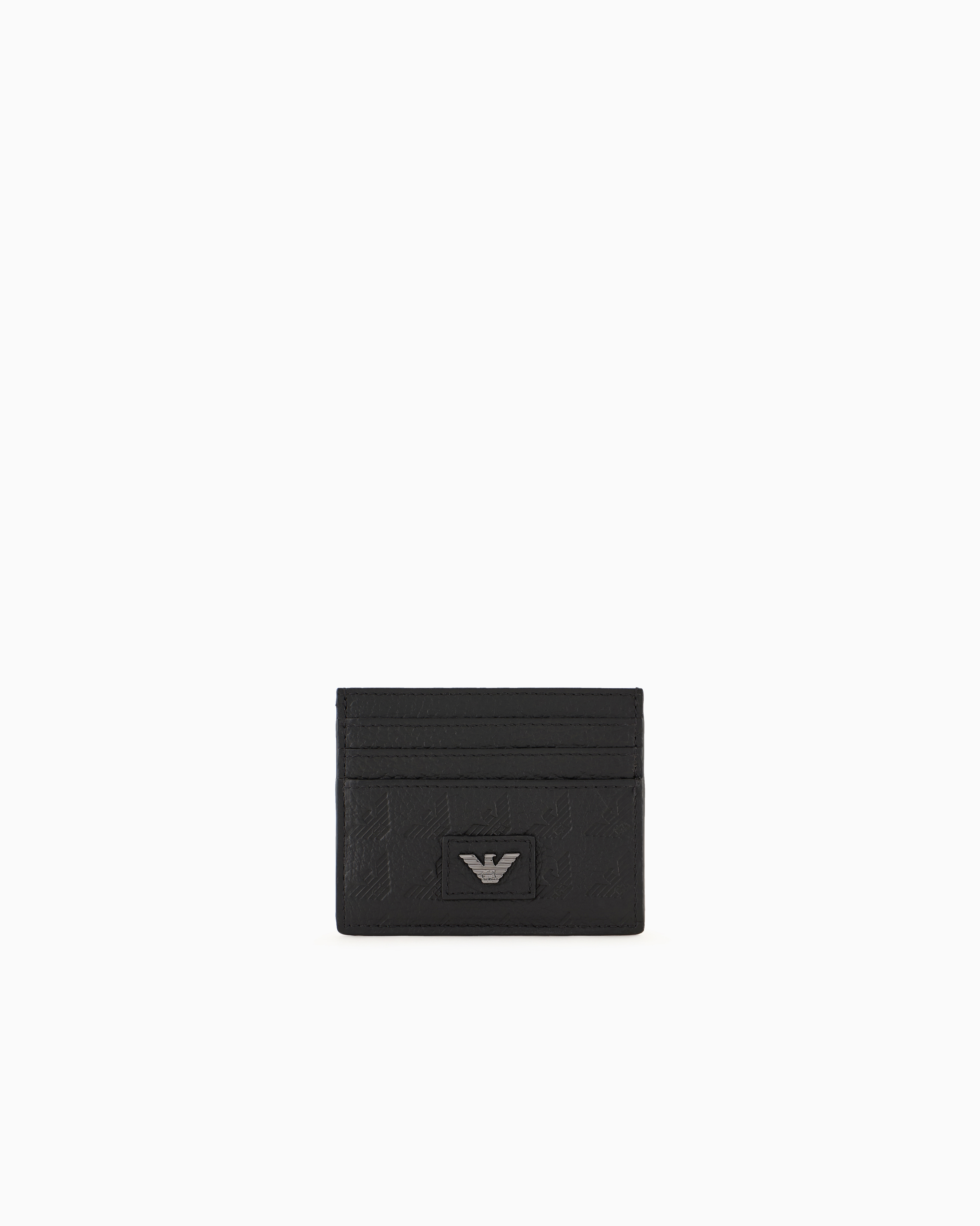Emporio Armani - Leather card holder with all-over embossed eagle, Man, Black, Size: TU