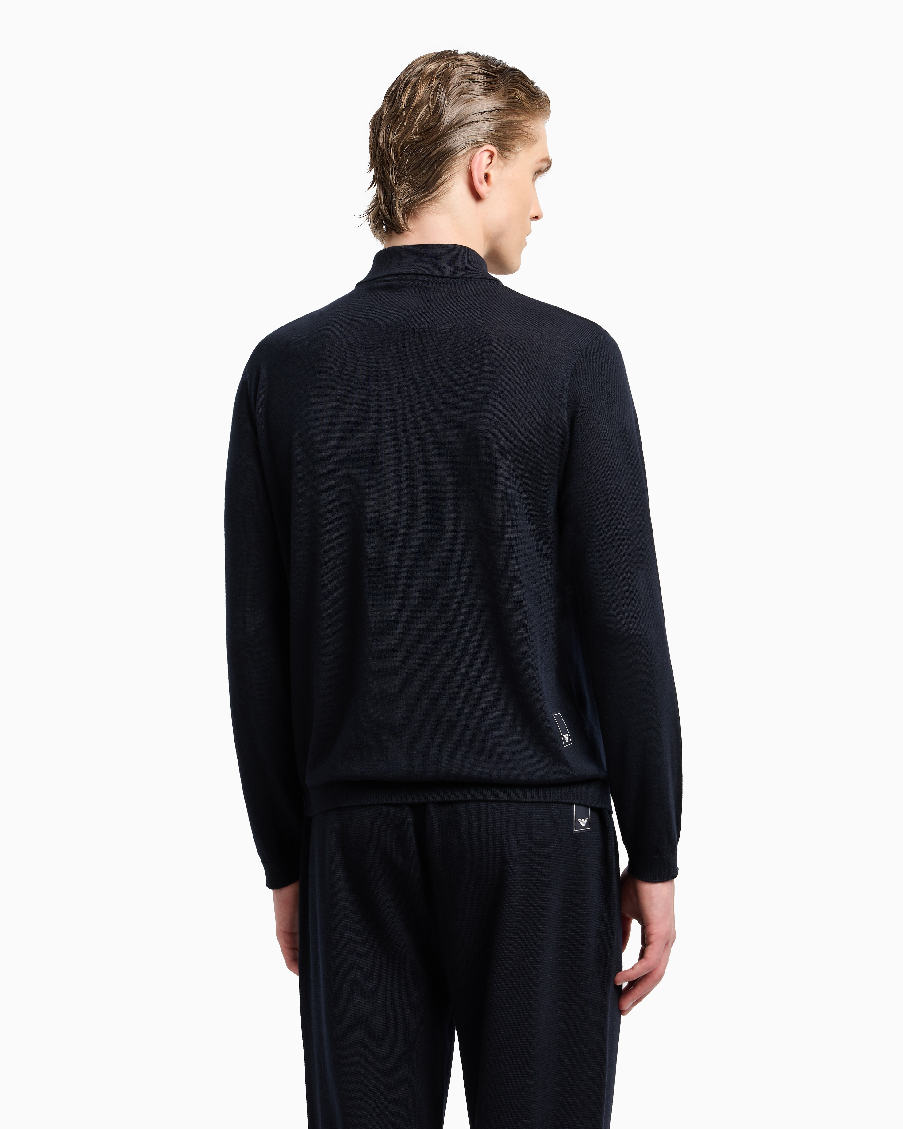 Emporio Armani - Travel Essentials plain-knit virgin-wool cardigan, Man, Navy Blue, Size: