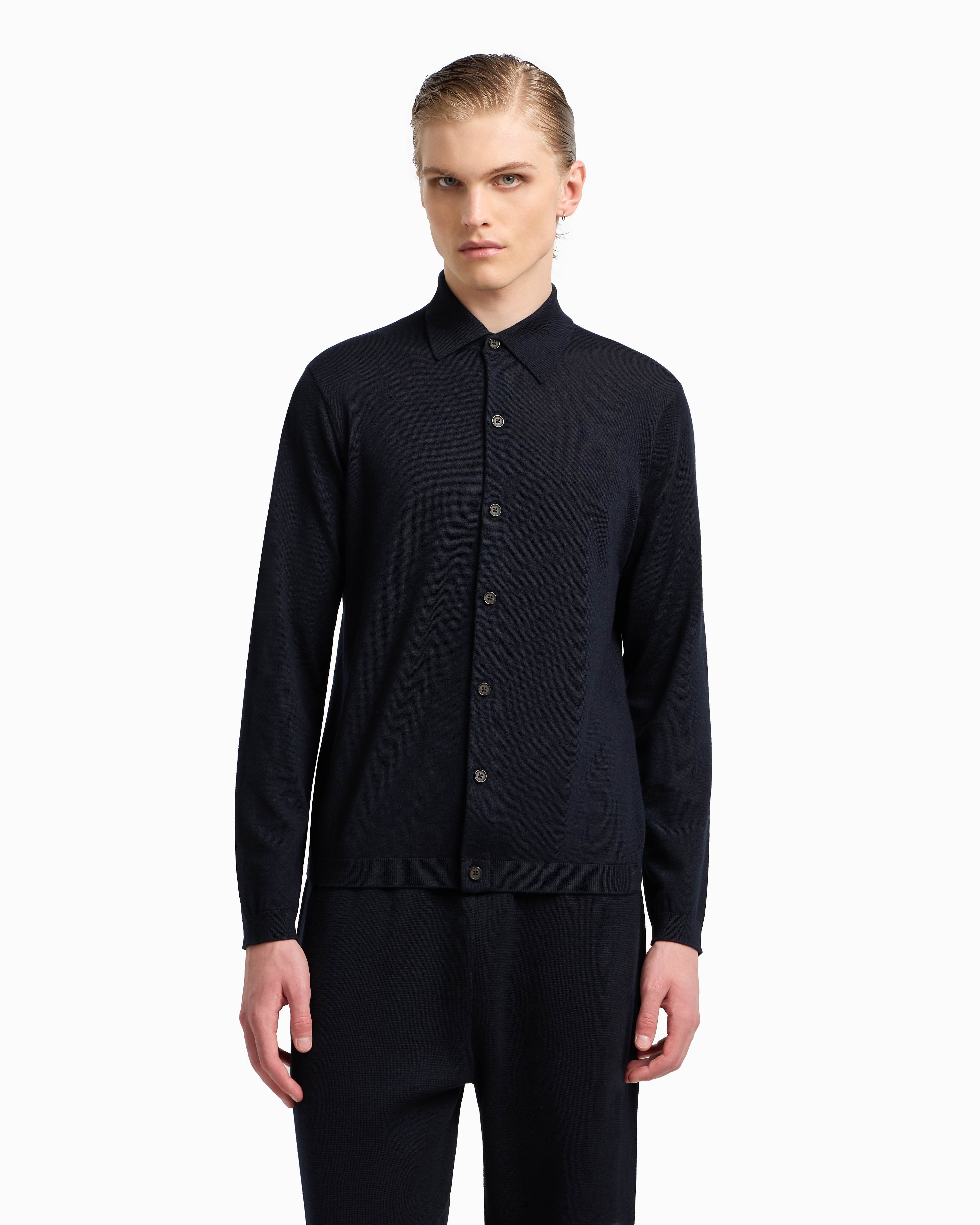 Emporio Armani - Travel Essentials plain-knit virgin-wool cardigan, Man, Navy Blue, Size: