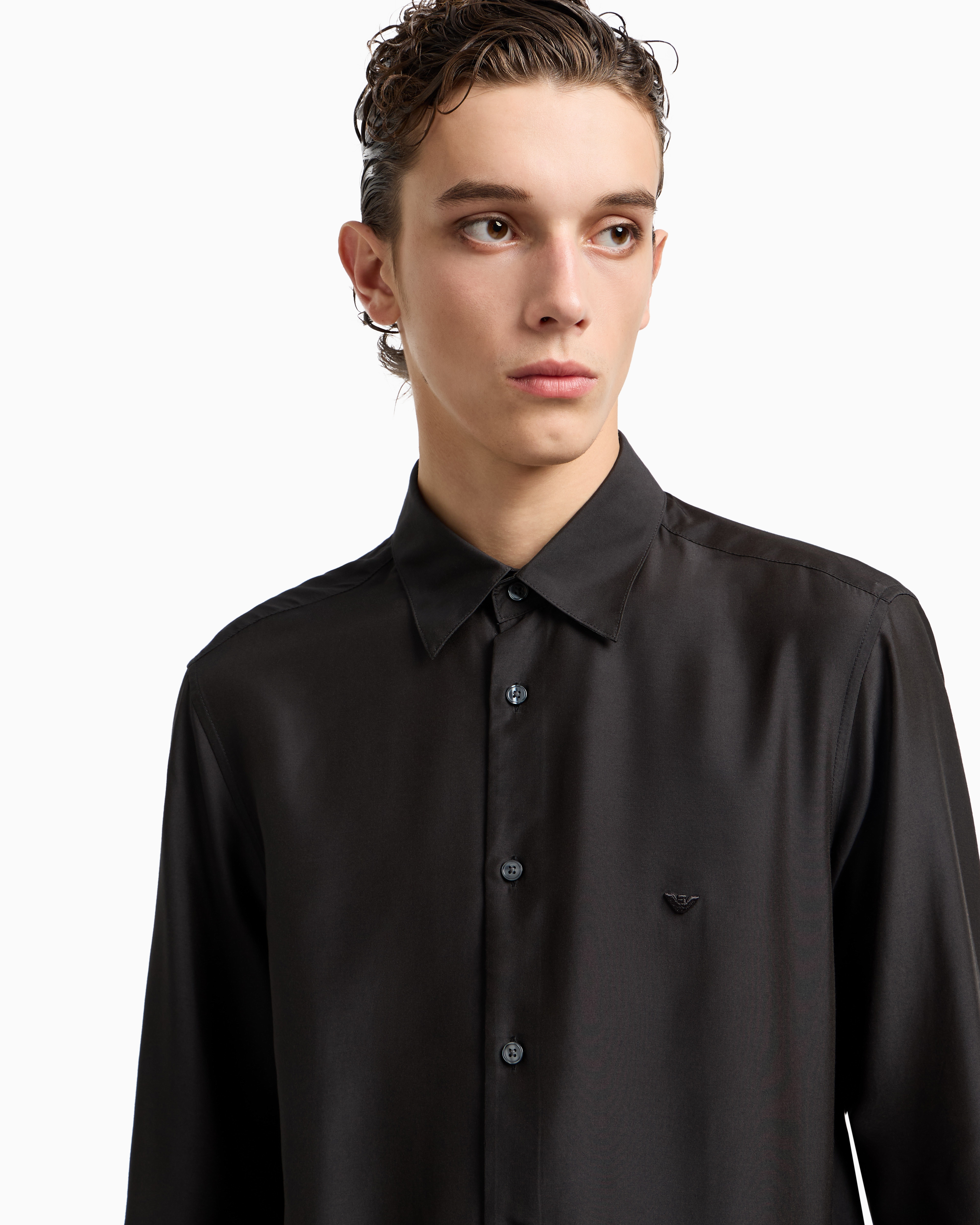 Emporio Armani - Silk-blend modal shirt, Man, Black, Size: