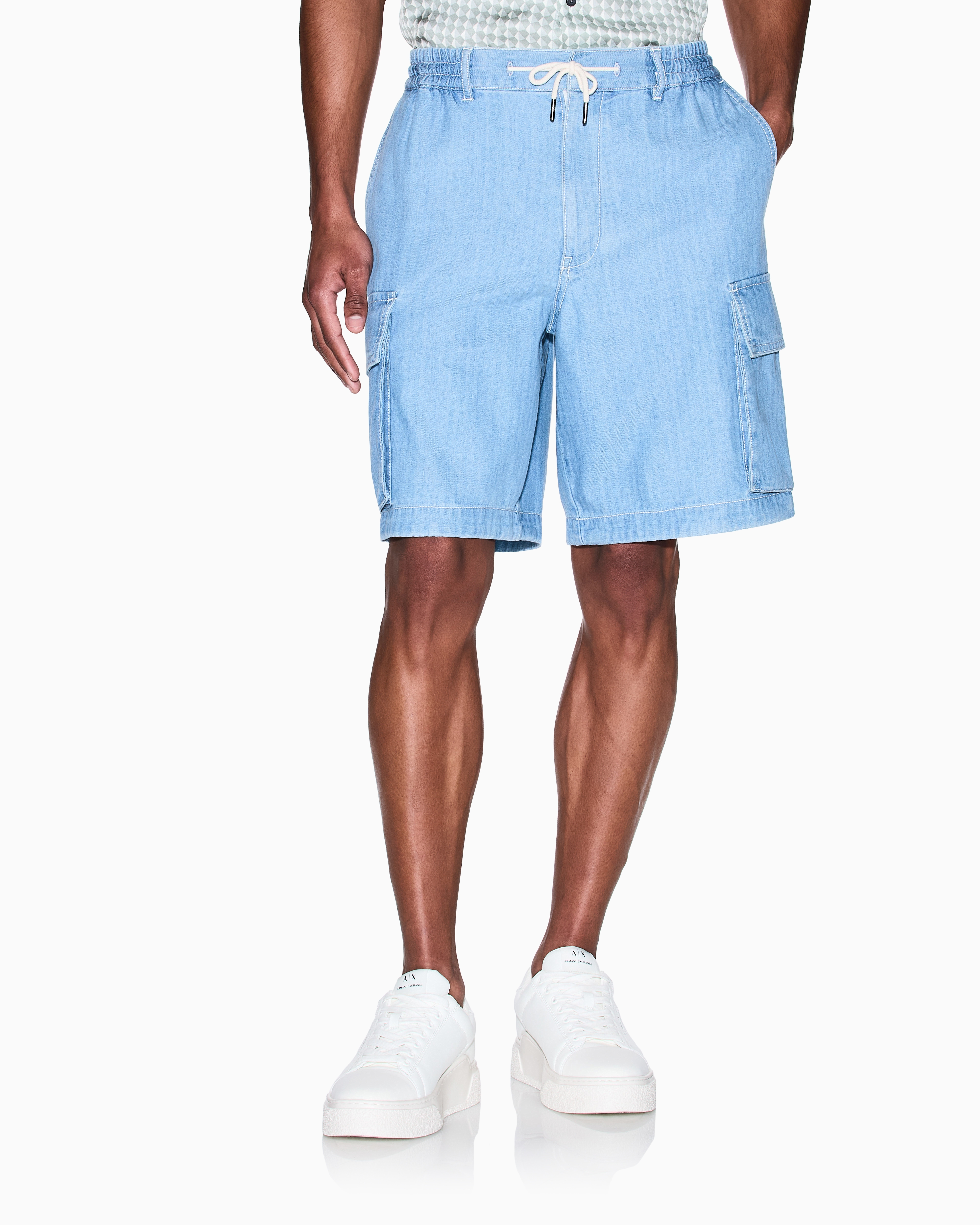 Armani Exchange - Herringbone Cotton Cargo Bermuda, Man, Blue, Size: