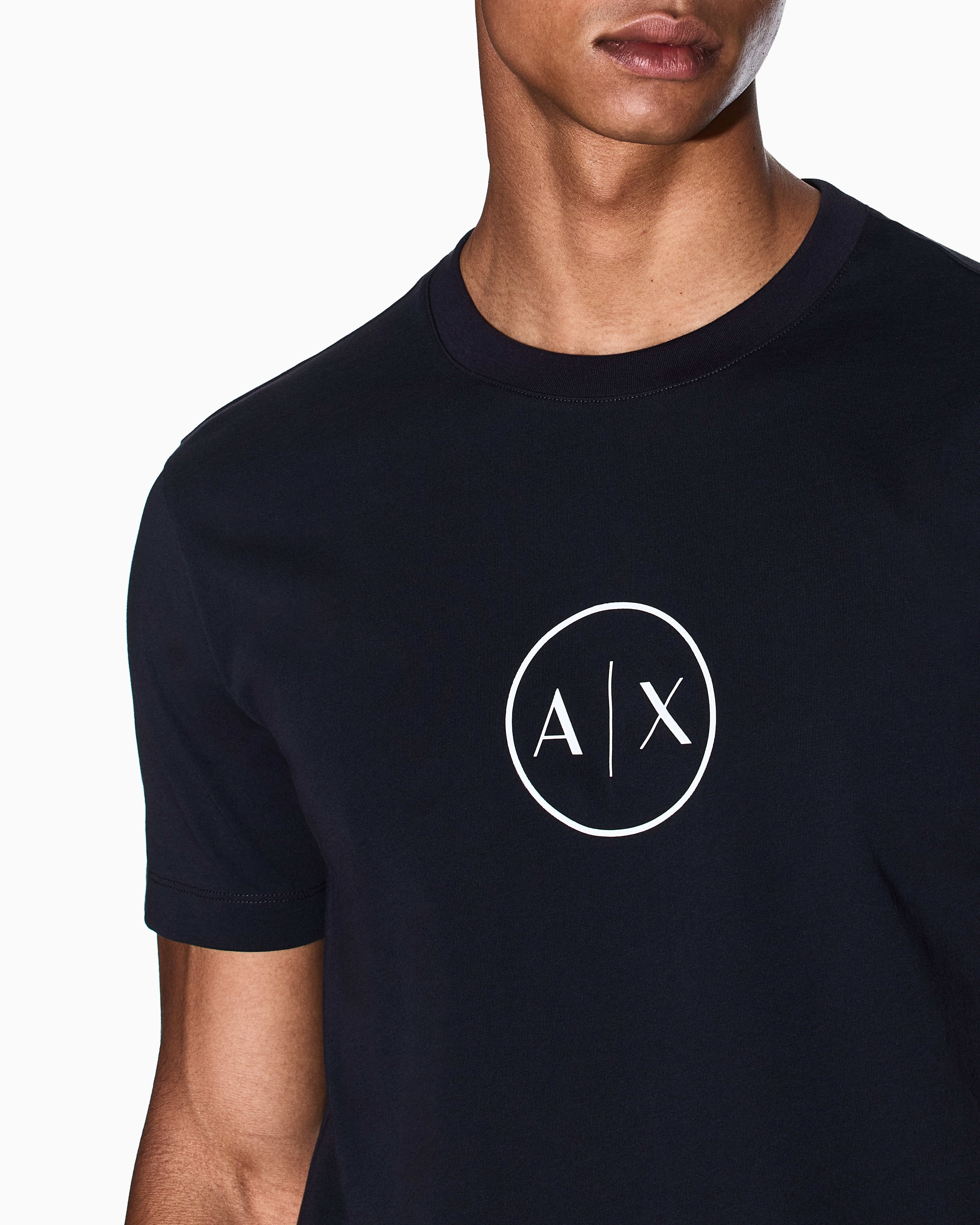 Armani Exchange - Regular fit T-shirt with round logo, Man, Navy Blue, Size: