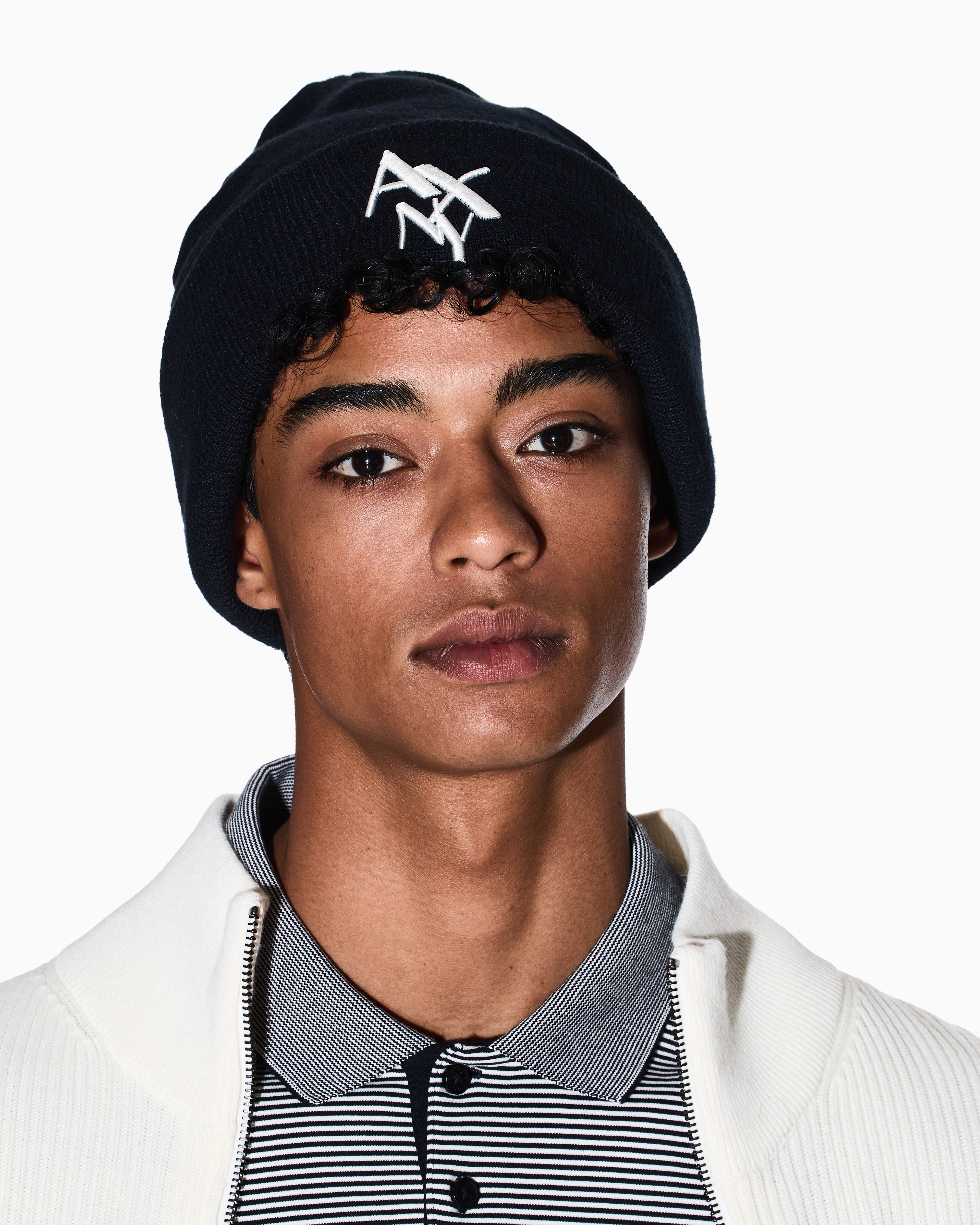 Armani Exchange - NY ASV Logo Beanie Hat, Man, Navy Blue, Size: TU