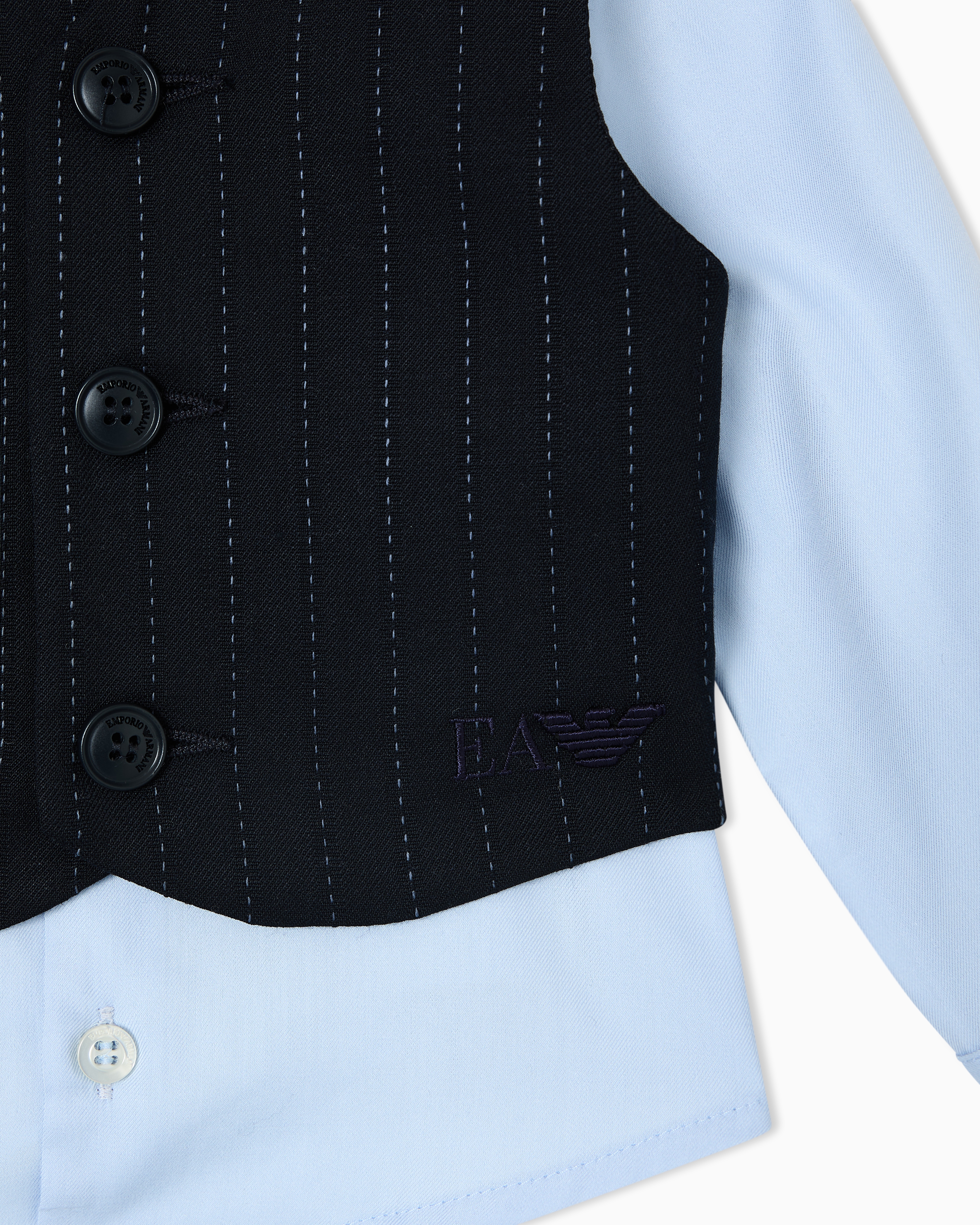 Emporio Armani - Suit with shirt, waistcoat and trousers a pinstripe motif, Boy, Blue, Size: