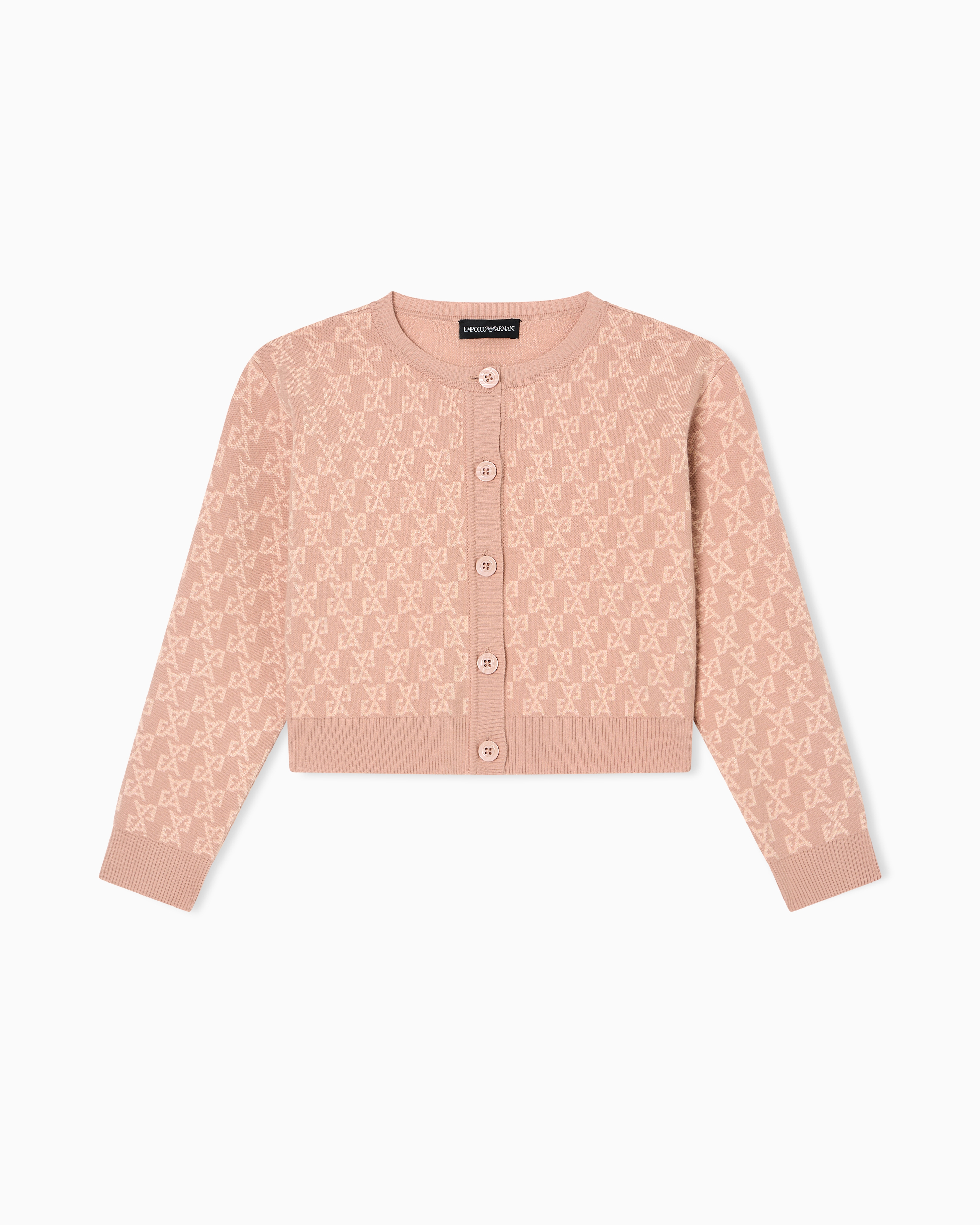 Emporio Armani - Cardigan a jacquard knit with an all-over EA logo, Girl, Pink, Size:
