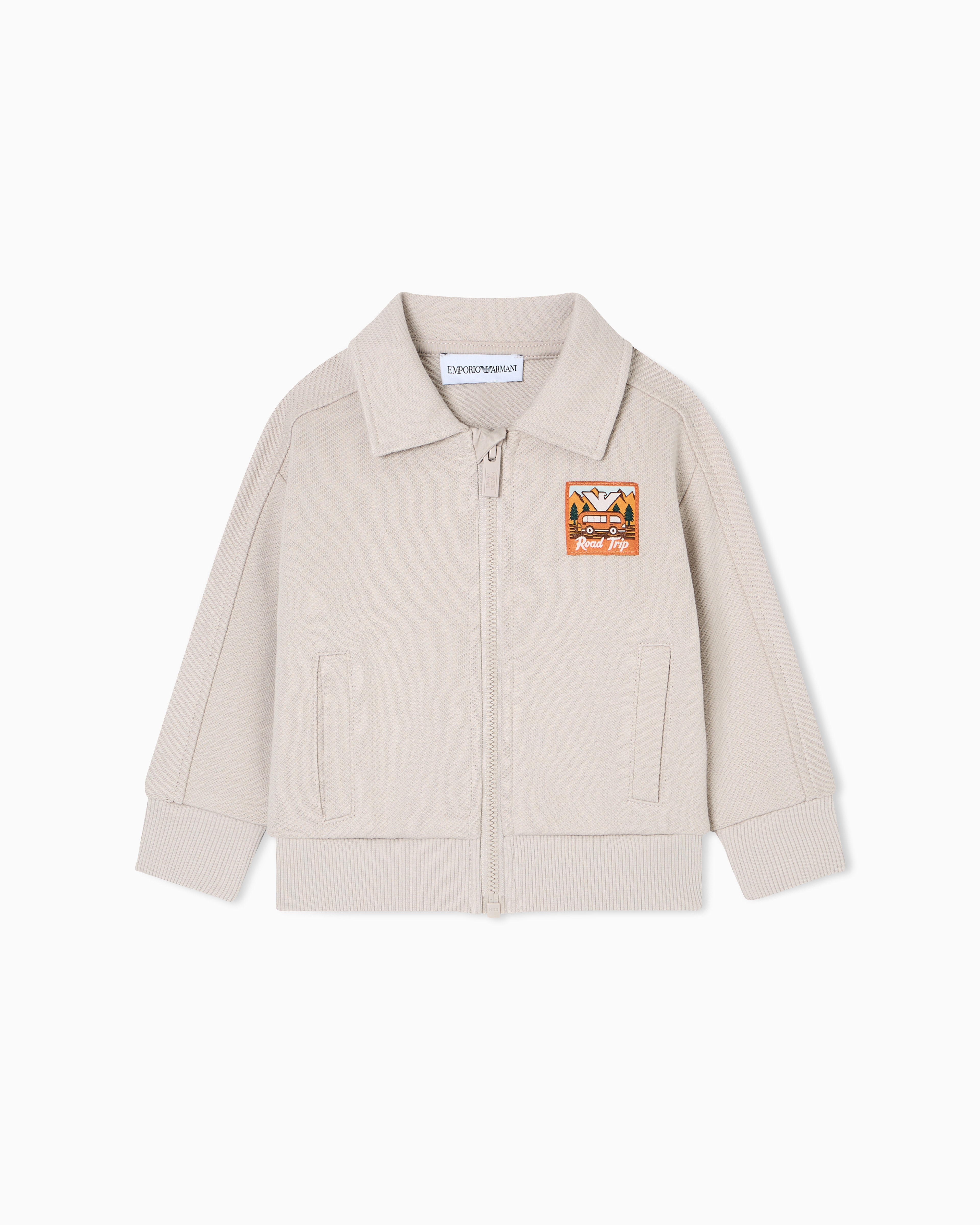 Emporio Armani - ASV Manga Bear Crew organic interlock jersey zip-up sweatshirt, Boy, Beige, Size: