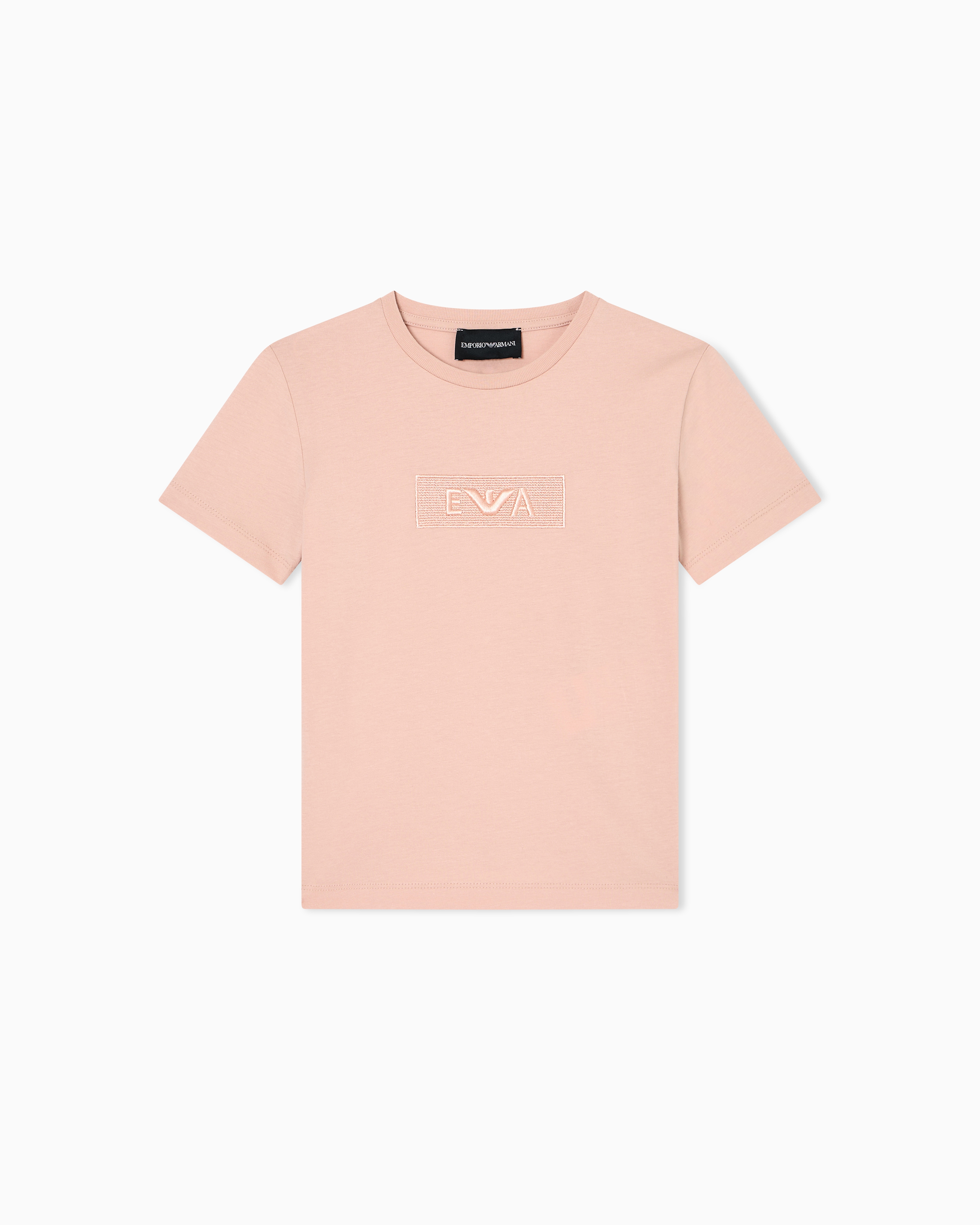 Emporio Armani - Jersey T-shirt with embroidered EA patch, Girl, Pink, Size: