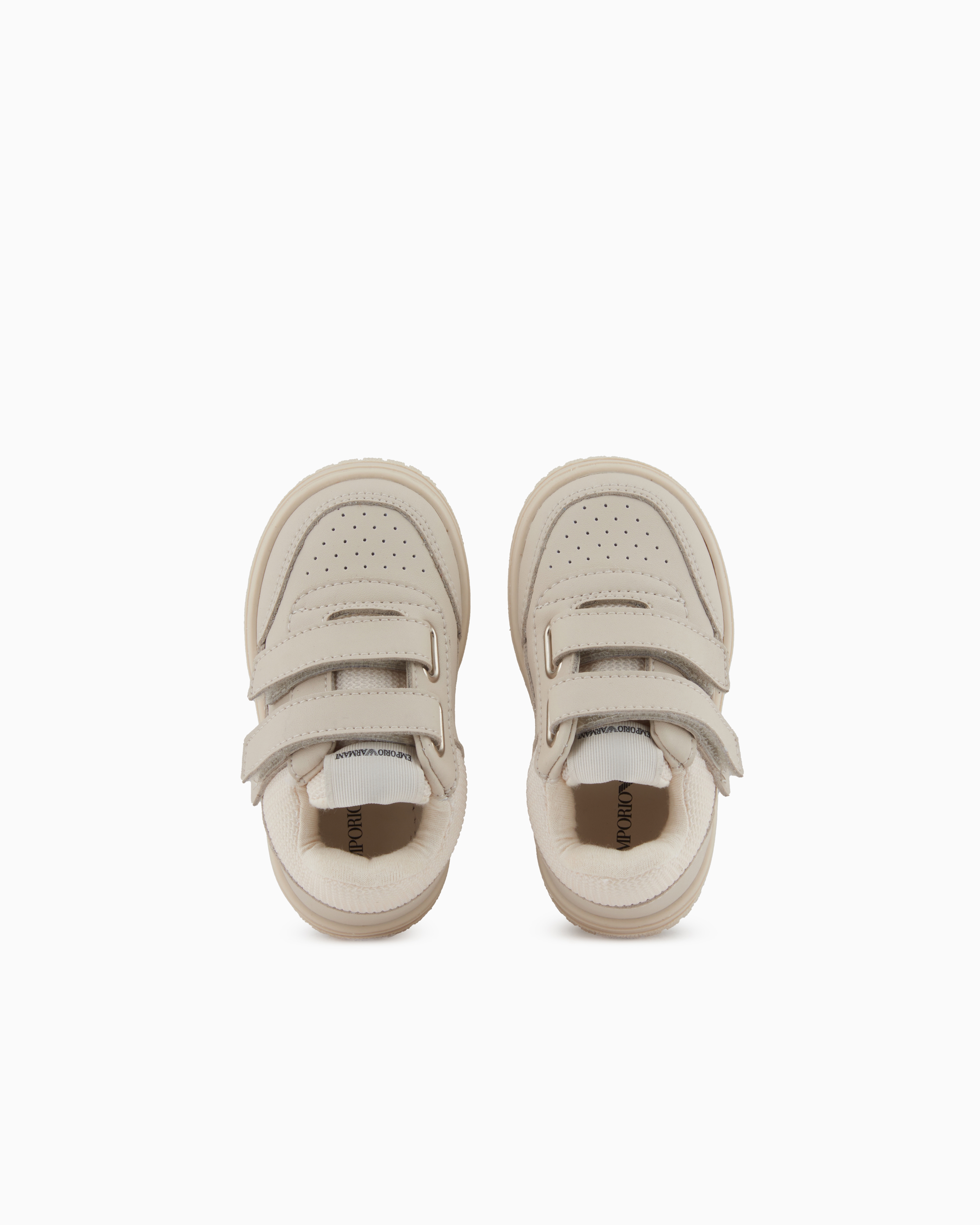 Emporio Armani - Leather sneakers with mesh details, Boy, Beige, Size: