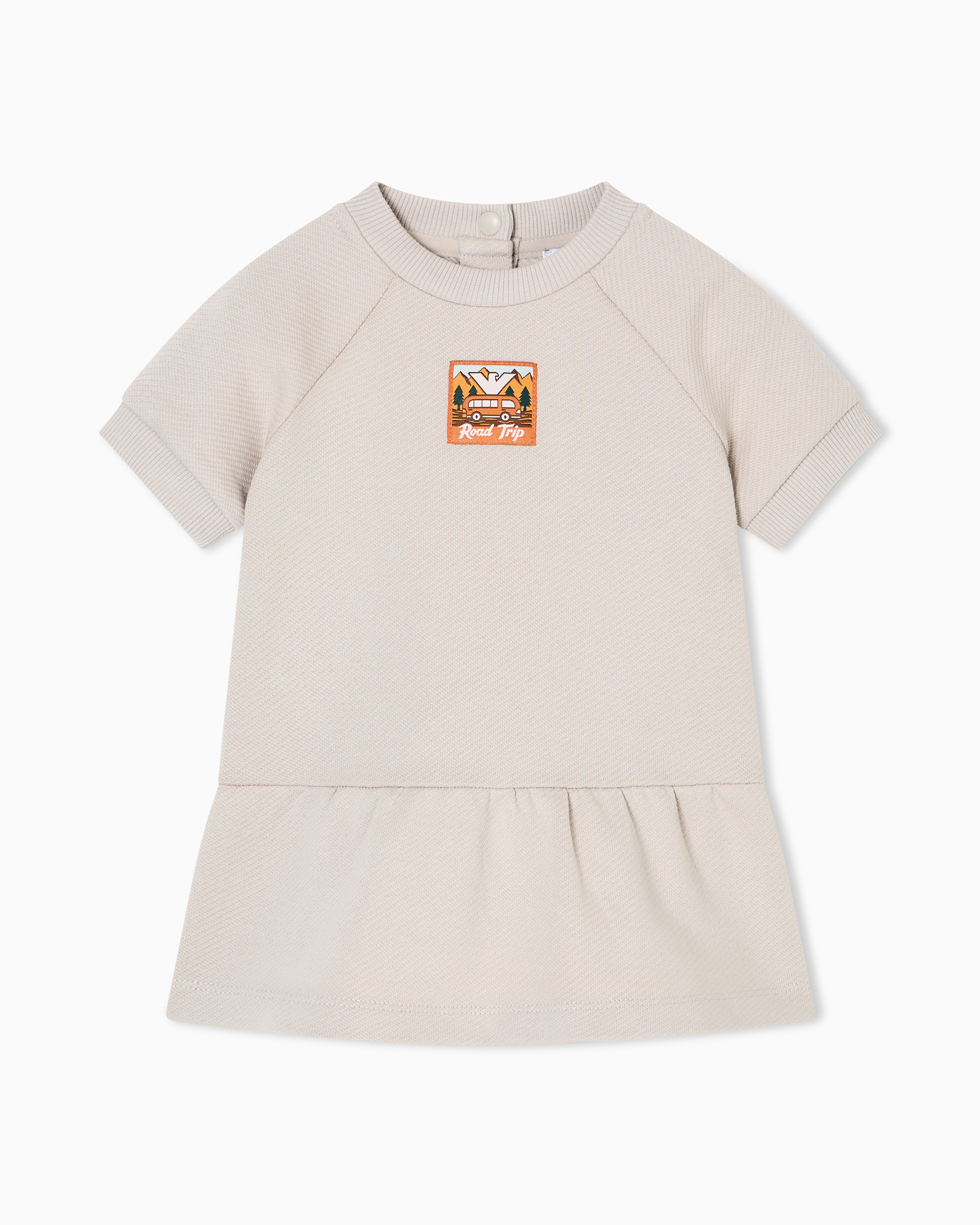 Emporio Armani - ASV organic interlock jersey dress with Manga Bear Crew patch, Girl, Beige, Size: