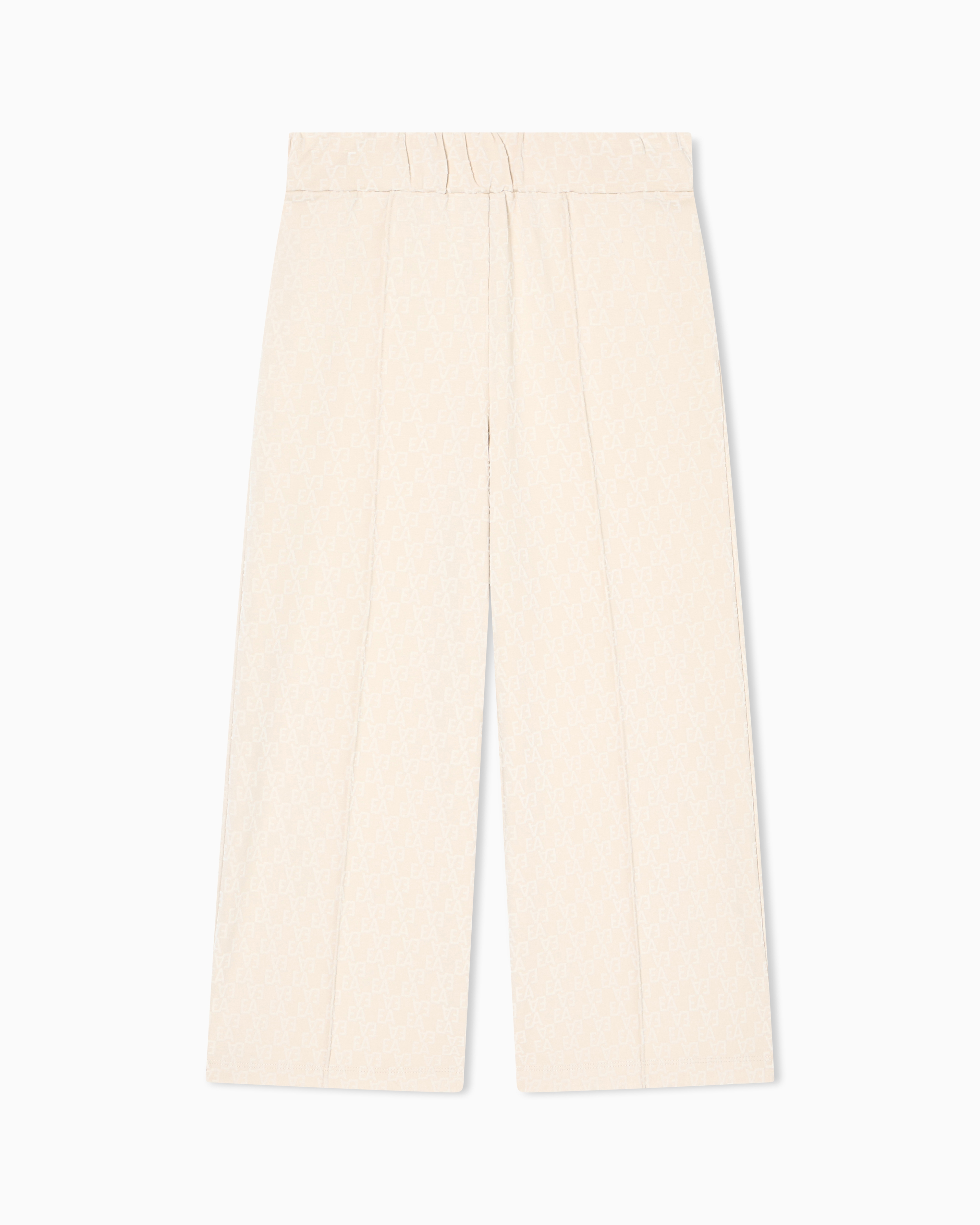 Emporio Armani Kids' Interlock Jersey Trousers With All-over Flocked Ea Logo In Sand