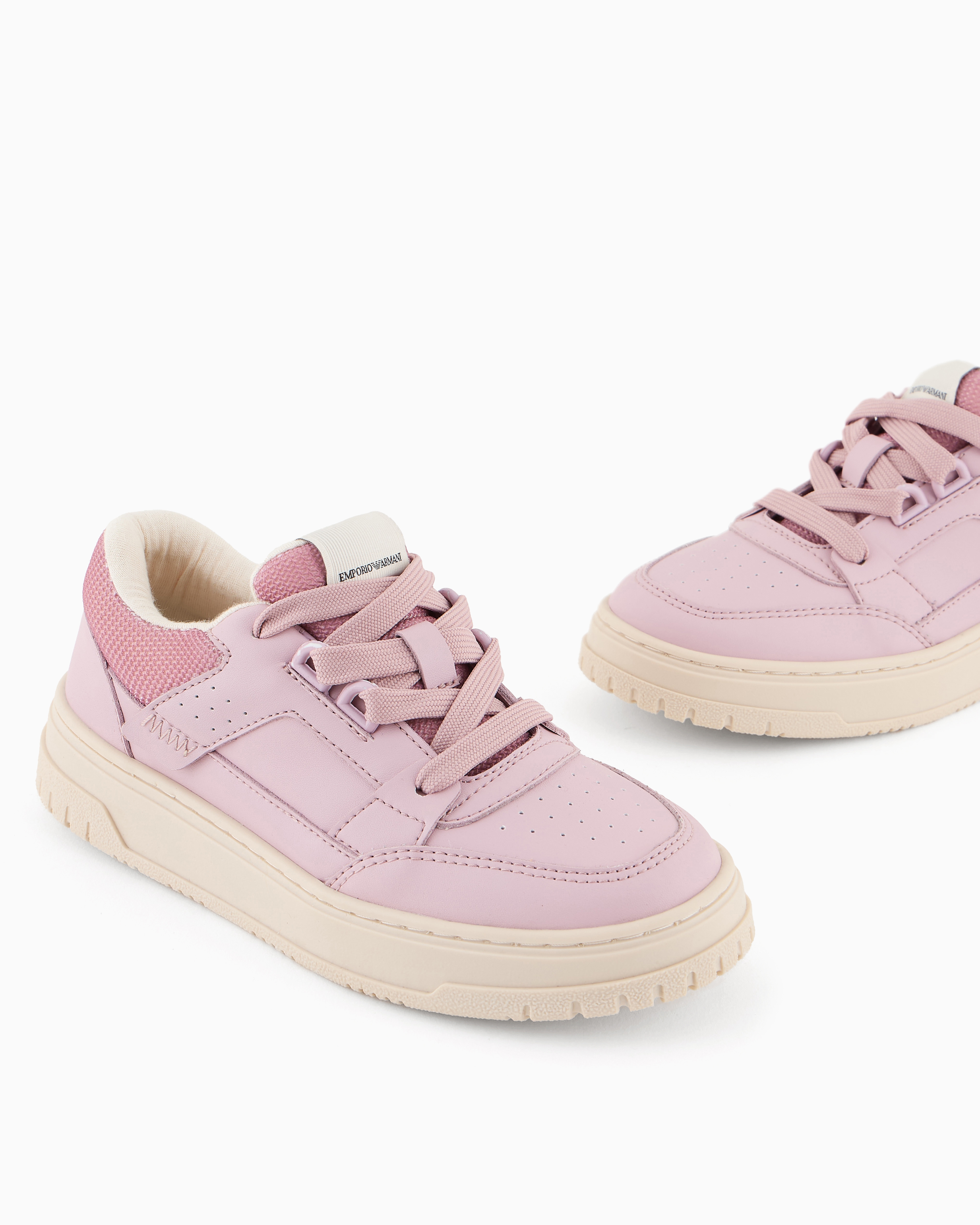 Emporio Armani - Leather sneakers with mesh details, Boy, Pink, Size: