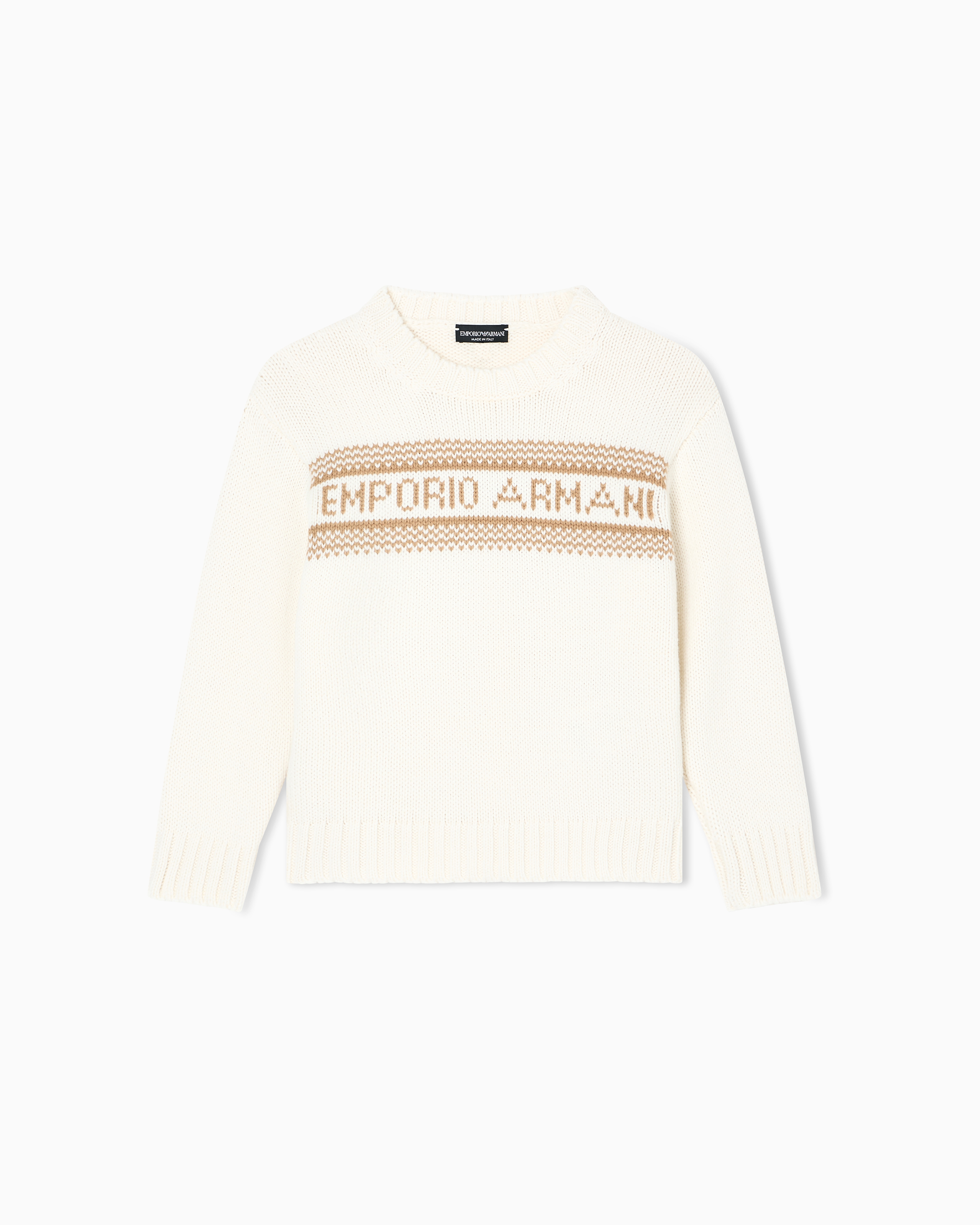 Emporio Armani - Virgin wool-blend jumper with jacquard logo, Boy, White, Size:
