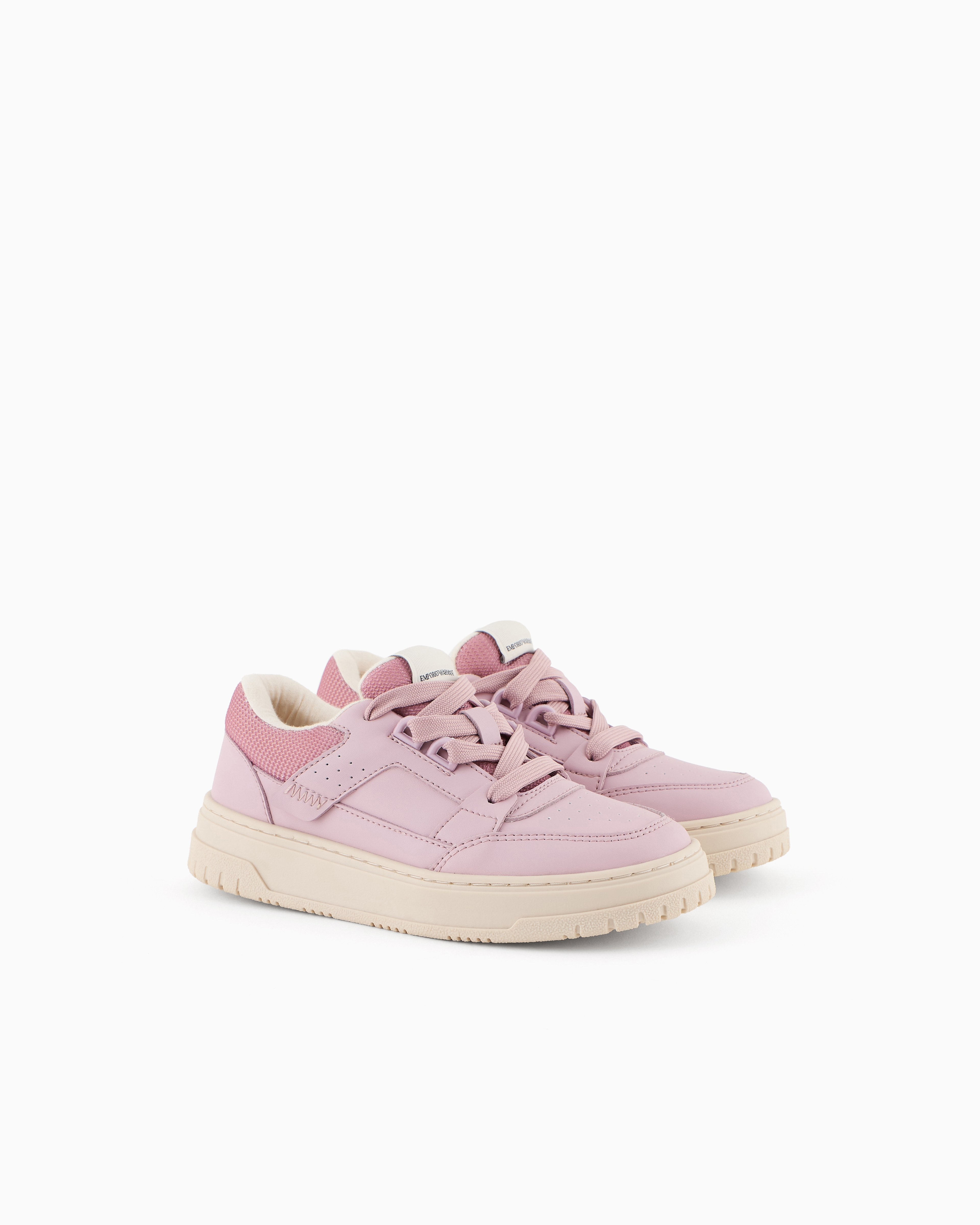 Emporio Armani - Leather sneakers with mesh details, Boy, Pink, Size: