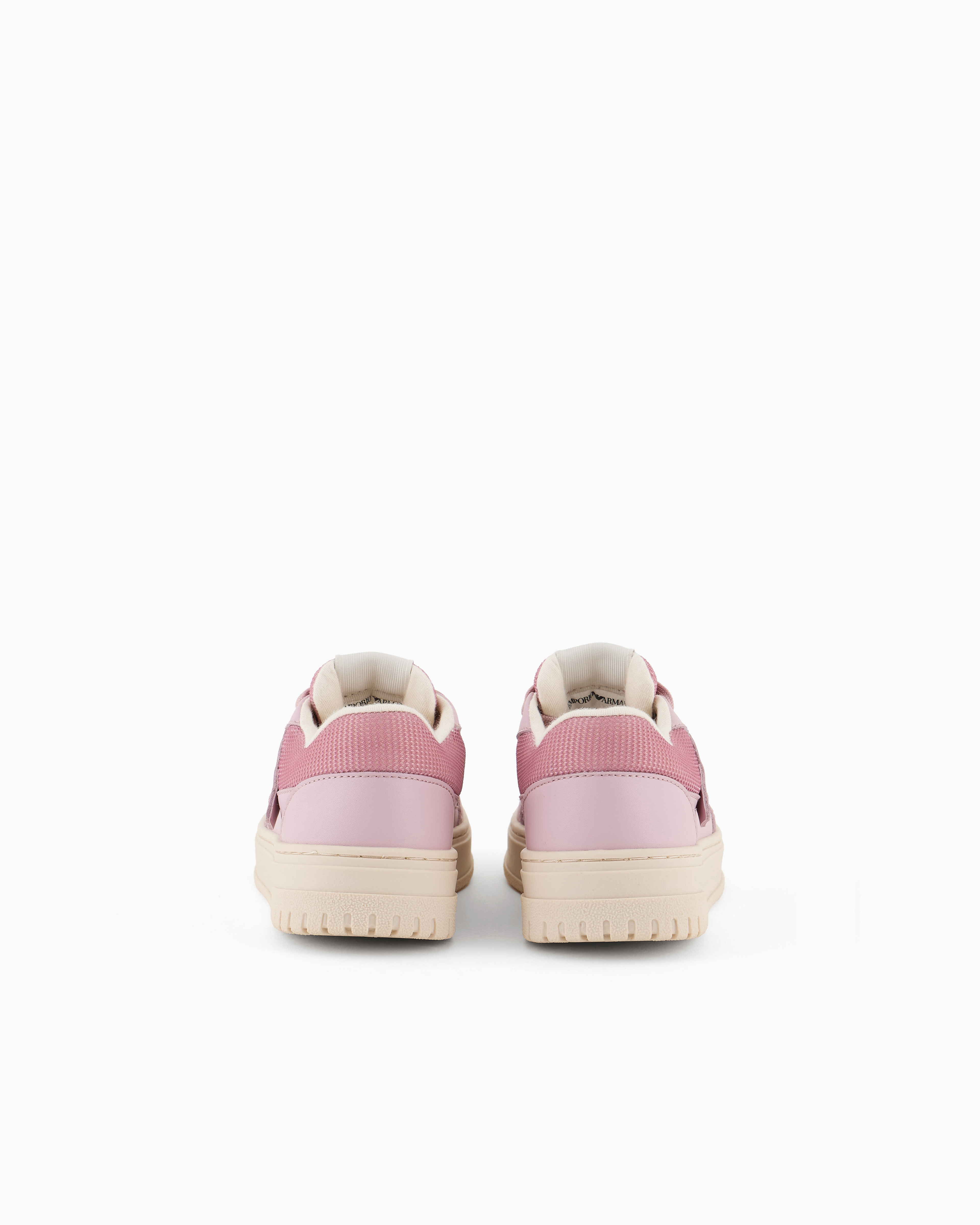 Emporio Armani - Leather sneakers with mesh details, Boy, Pink, Size:
