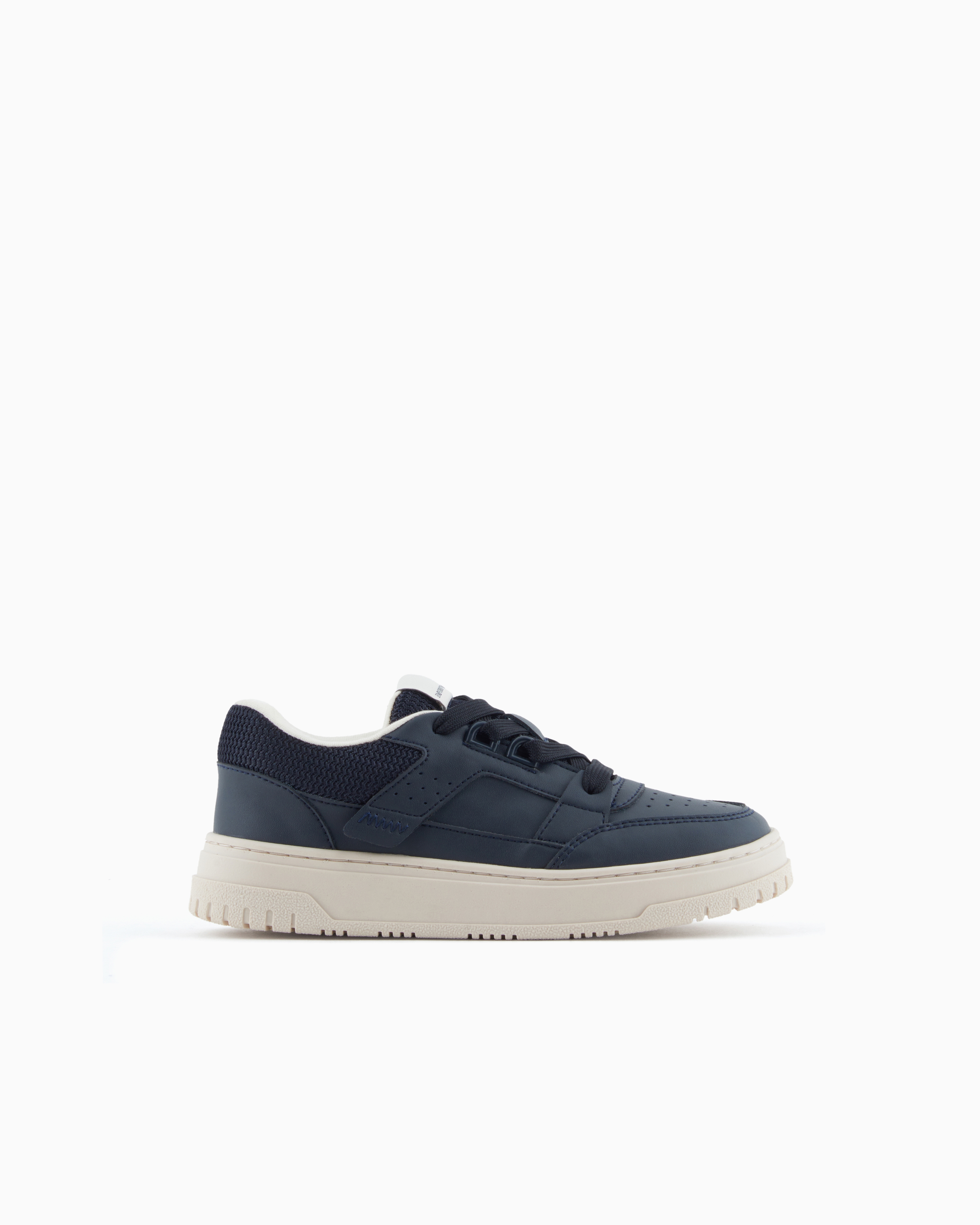 Emporio Armani Navy Blue Leather Sneakers With Mesh Details