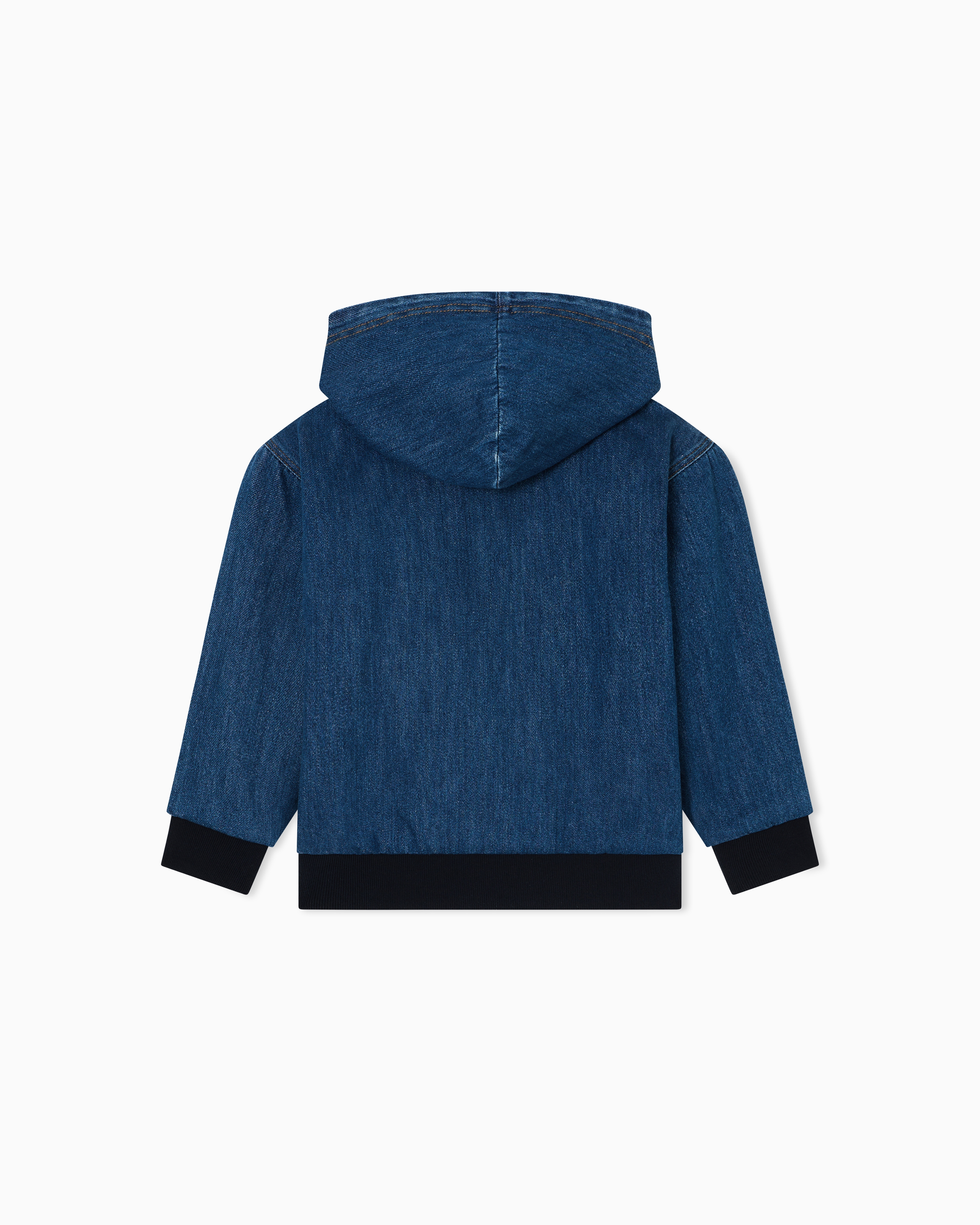 Emporio Armani - Denim zip-up blouson with hood and logo embroidery, Boy, Blue, Size:
