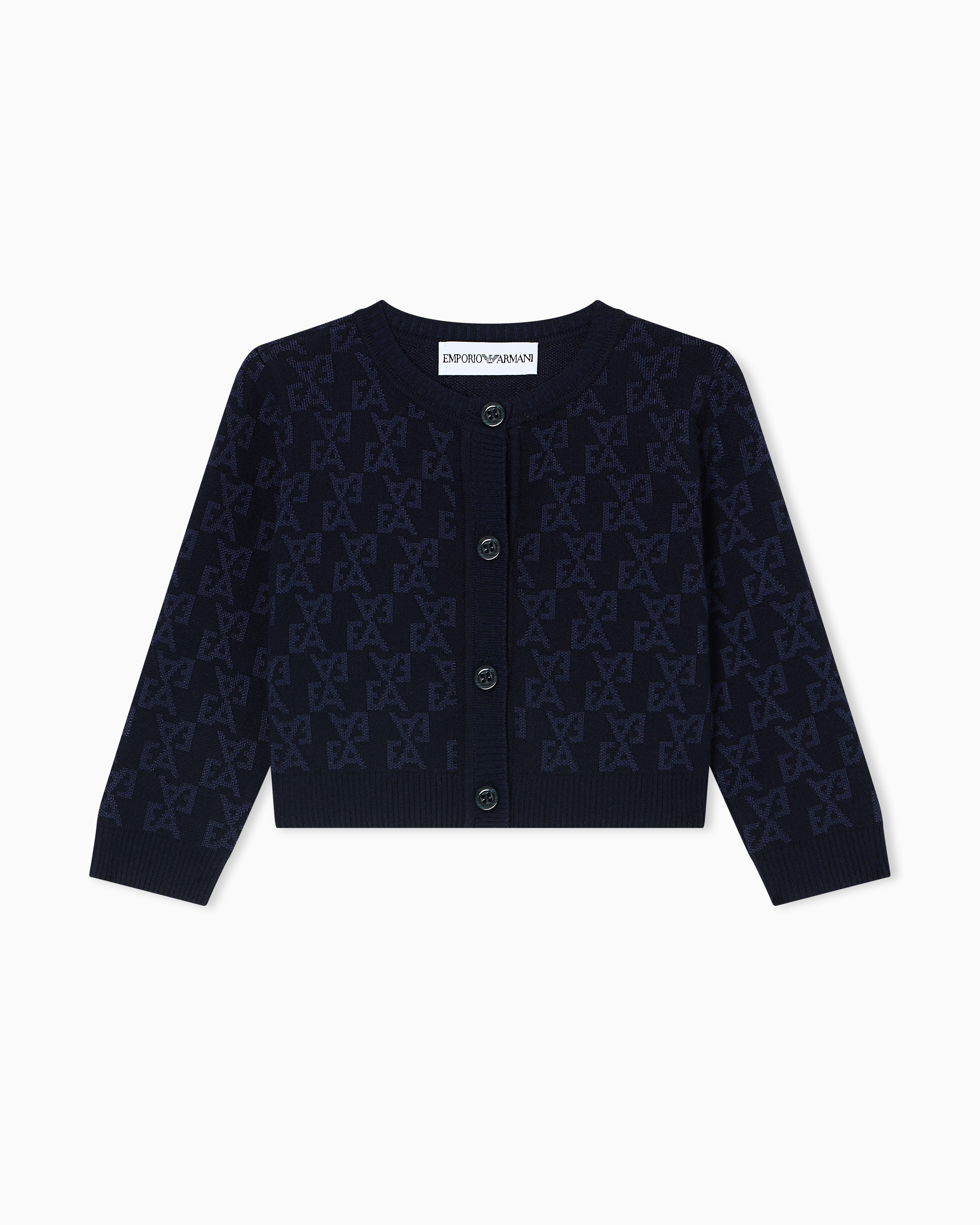 Emporio Armani - Cardigan a jacquard knit with an all-over EA logo, Girl, Blue, Size:
