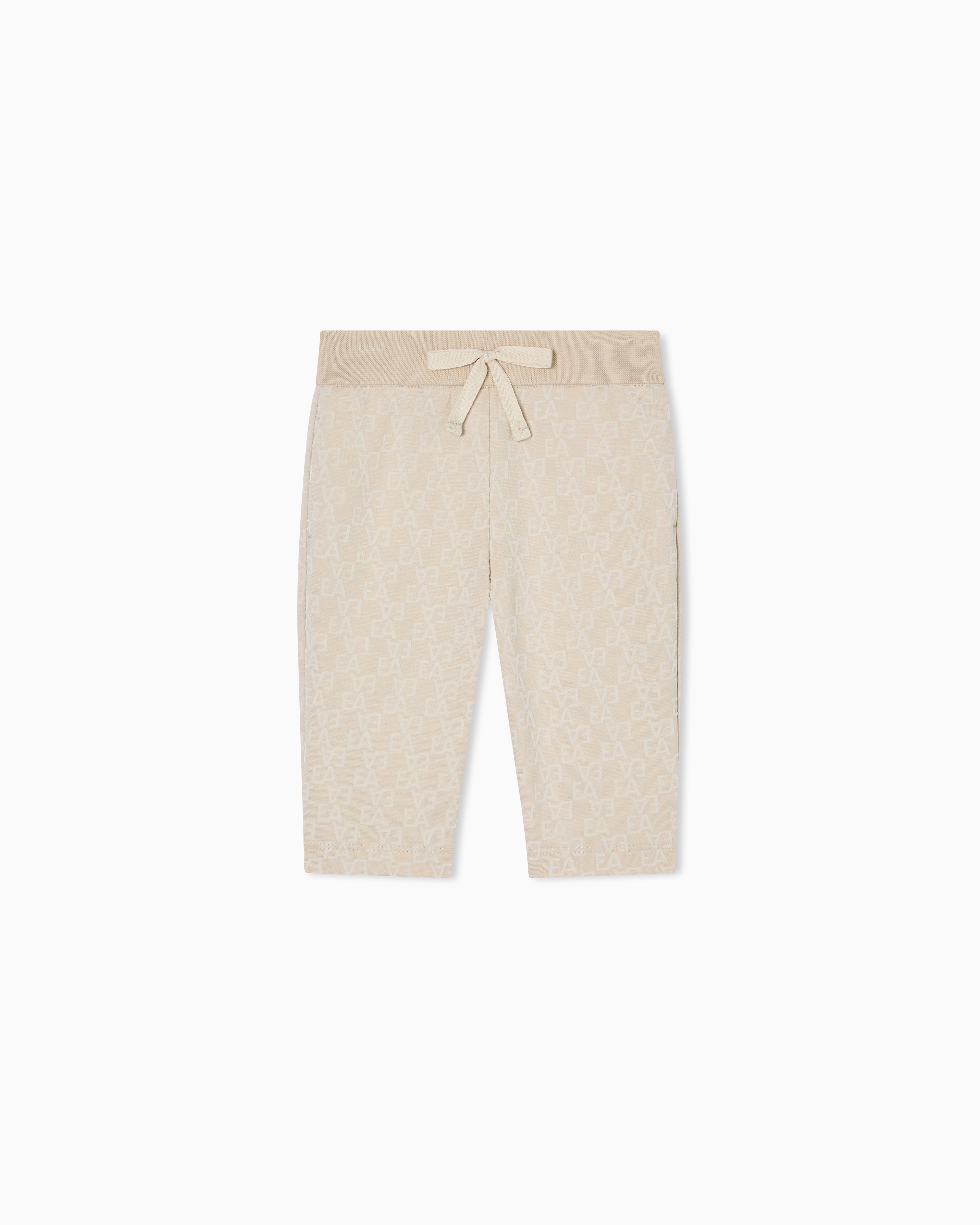 Emporio Armani - Interlock jersey trousers with all-over flocked EA logo, Girl, Beige, Size: