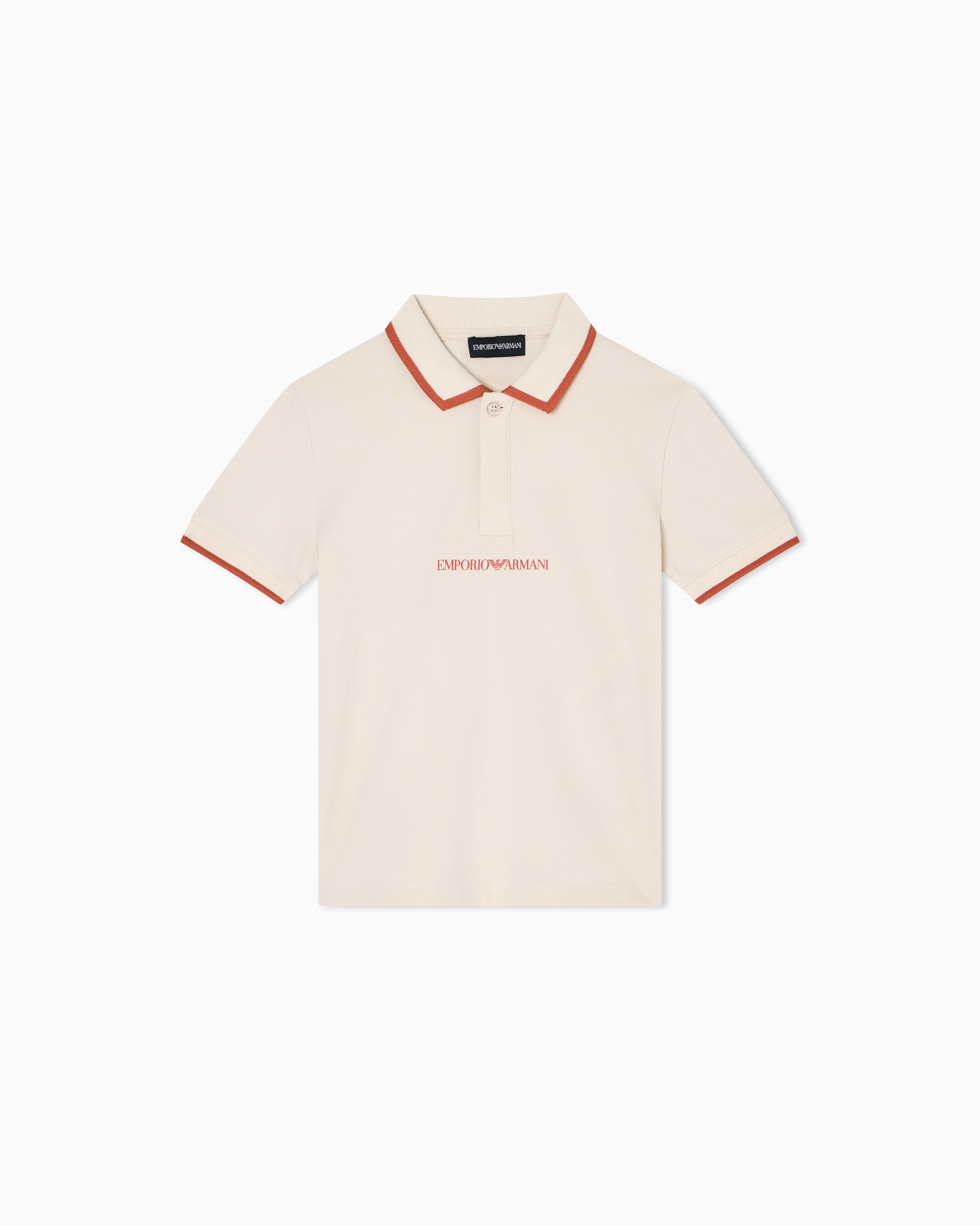 Emporio Armani - Piqué jersey polo shirt with piping detail, Boy, Beige, Size: