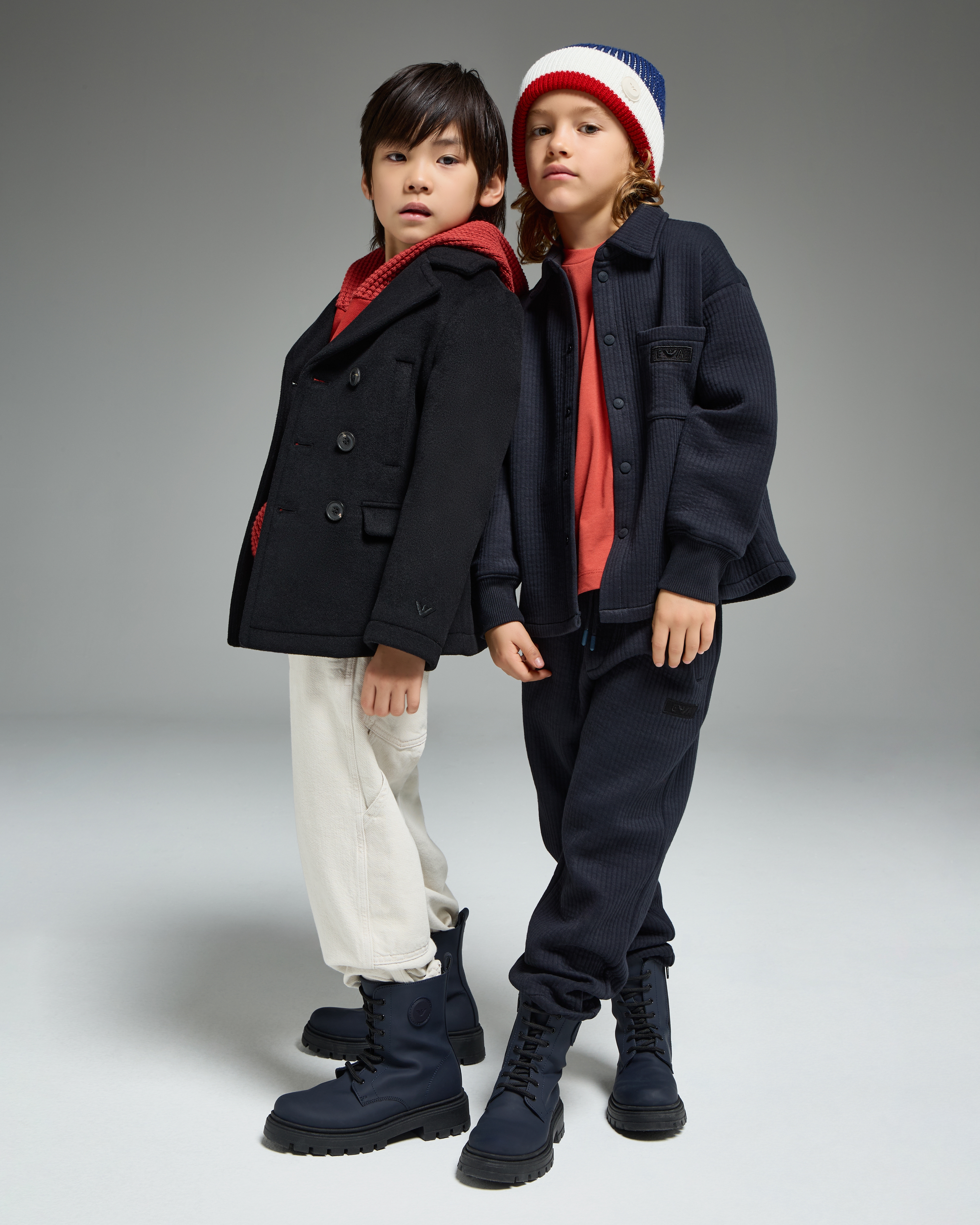 Emporio Armani - Double-breasted pea coat Casentino wool , Boy, Navy Blue, Size: