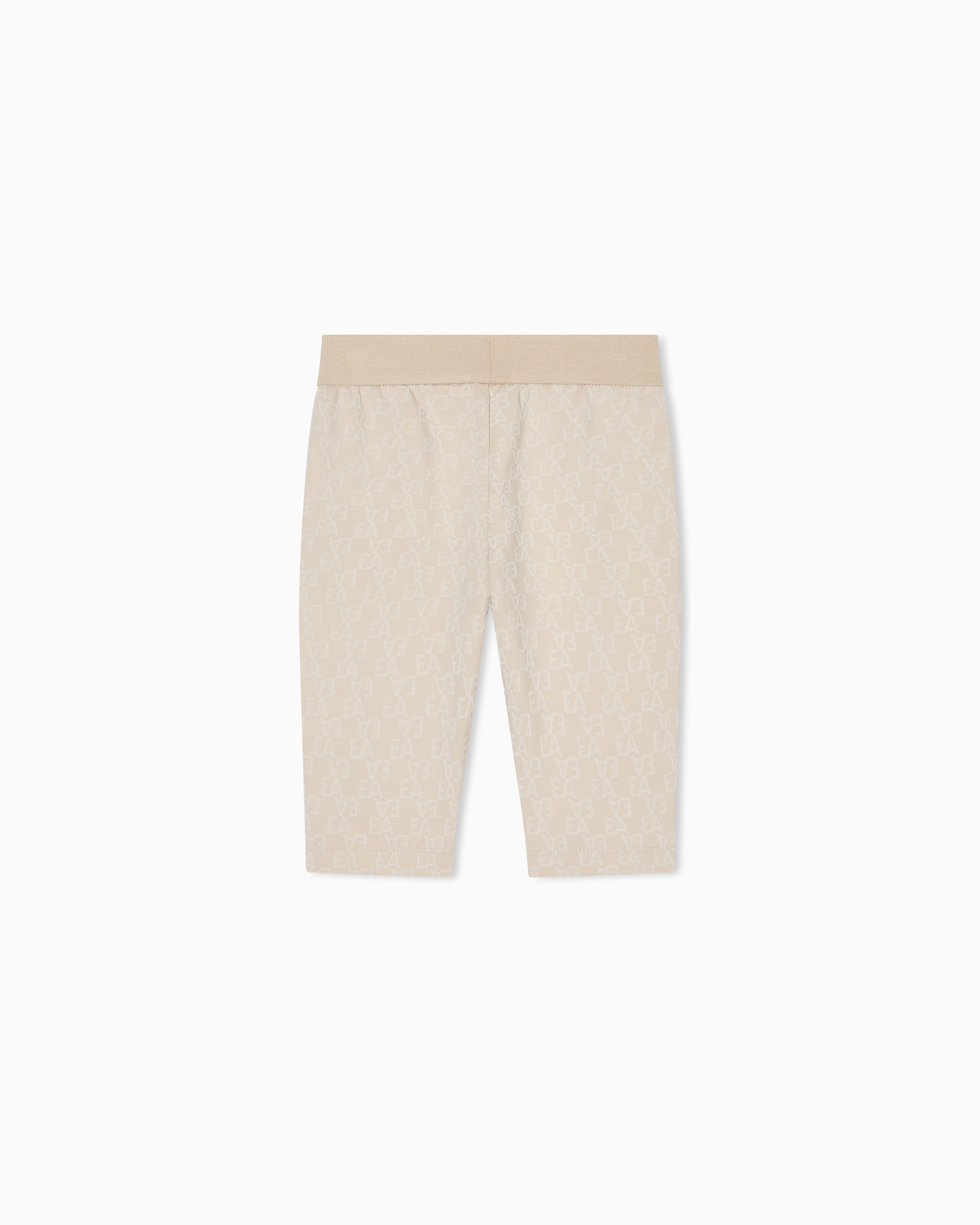 Emporio Armani - Interlock jersey trousers with all-over flocked EA logo, Girl, Beige, Size: