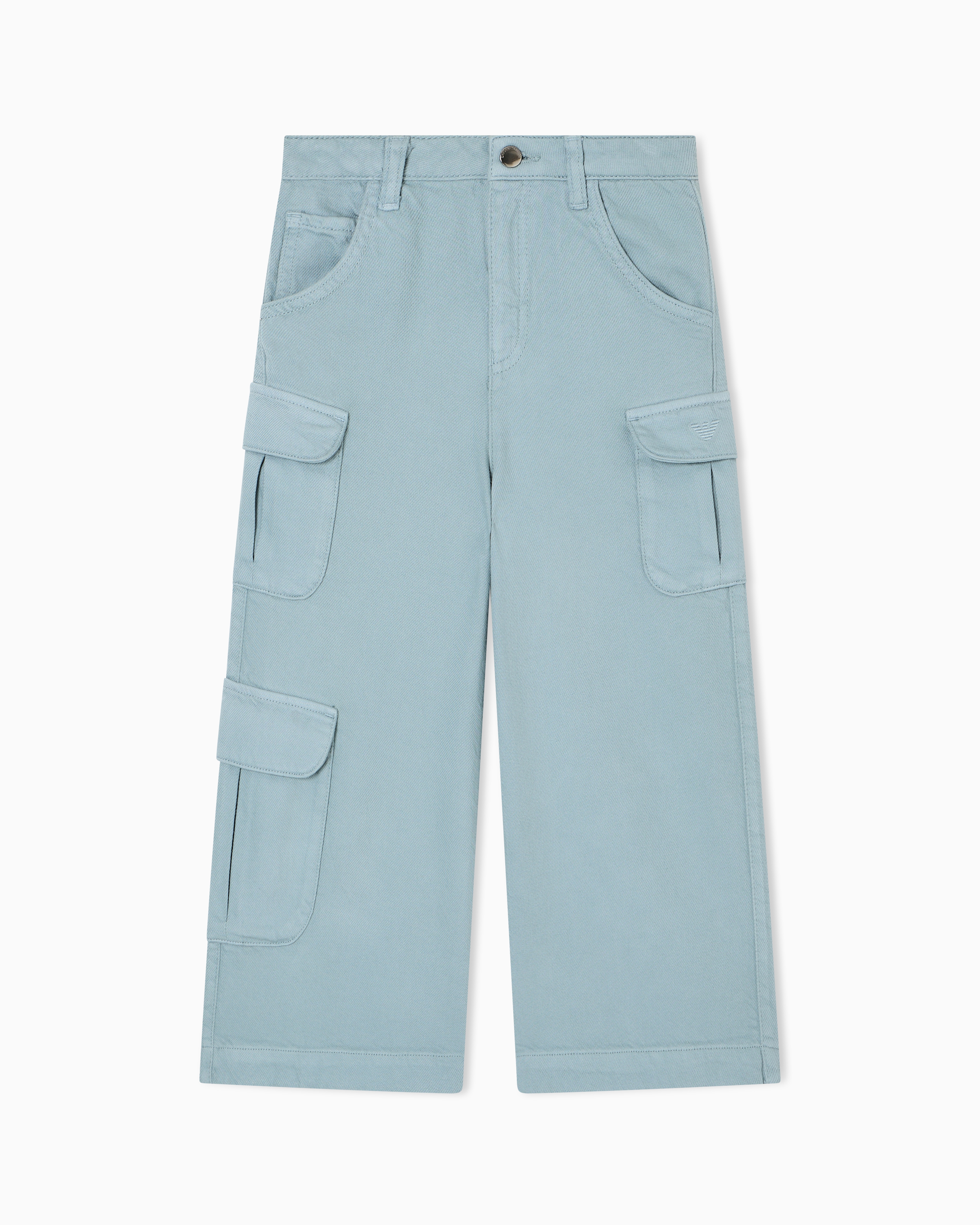Emporio Armani - Comfortable, wide-leg cargo trousers drill fabric, Girl, Light Blue, Size: