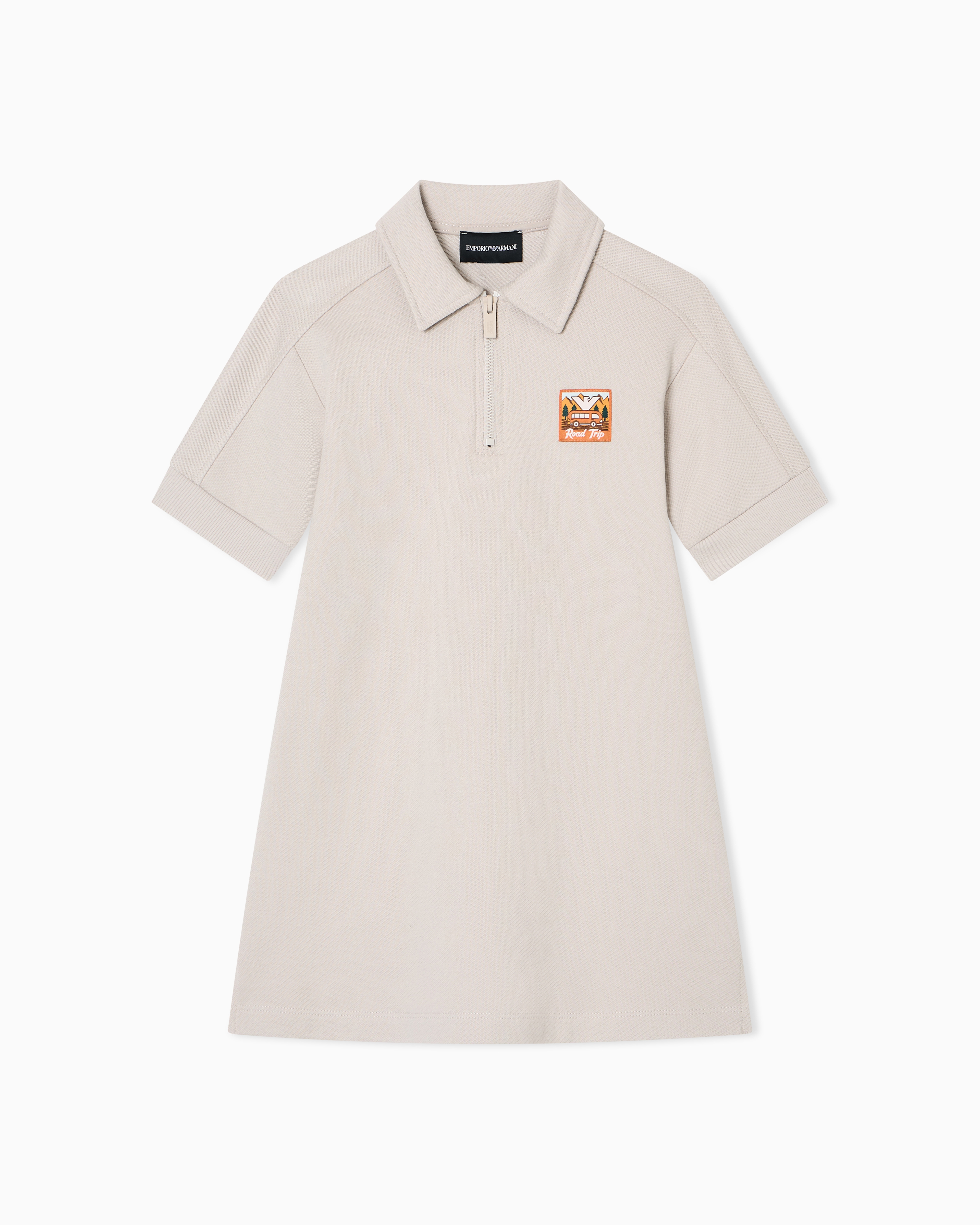 Emporio Armani - ASV organic interlock jersey dress with Manga Bear Crew patch, Girl, Beige, Size: