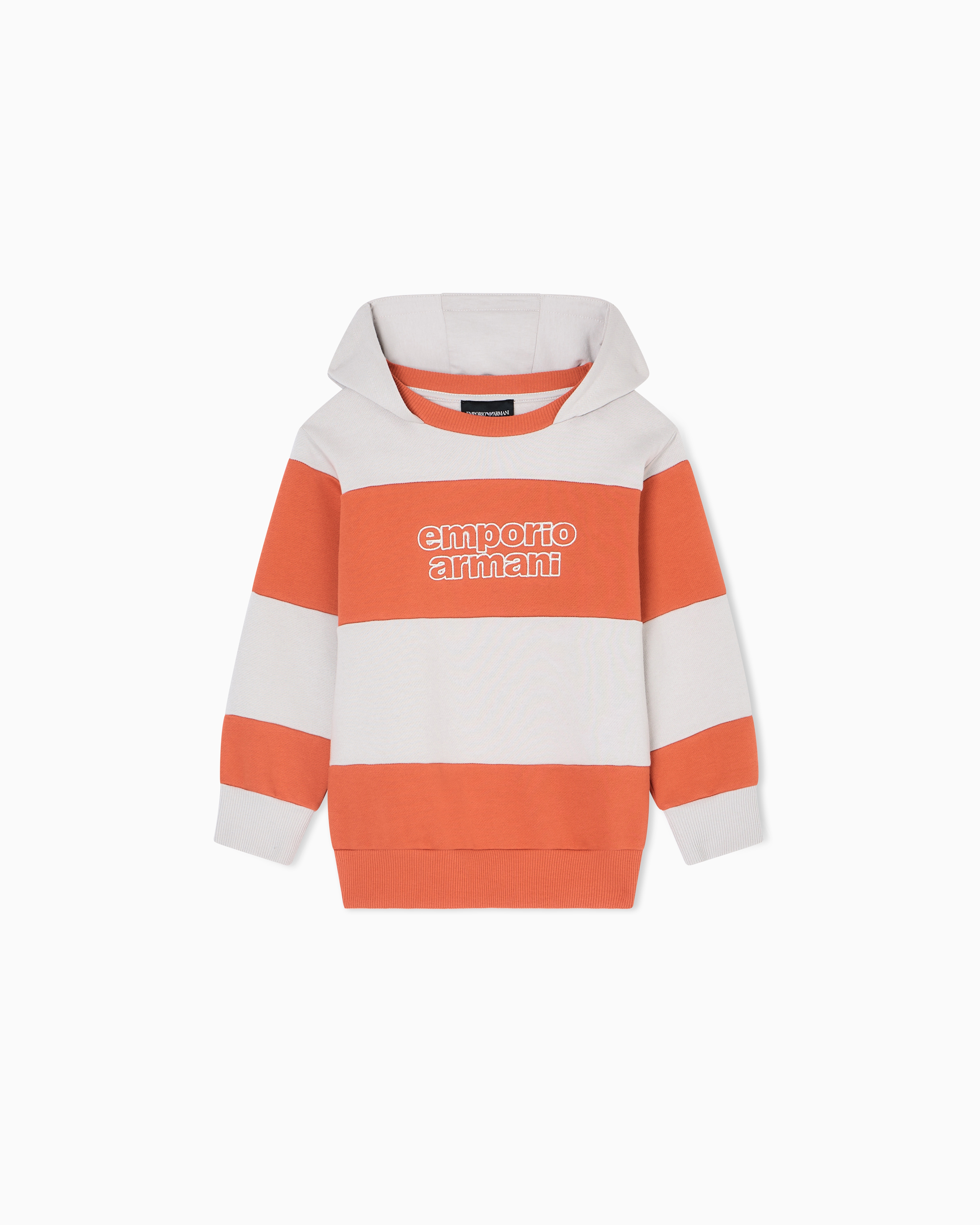 Emporio Armani - ASV hooded jersey sweatshirt with a striped motif, Boy, Orange, Size: