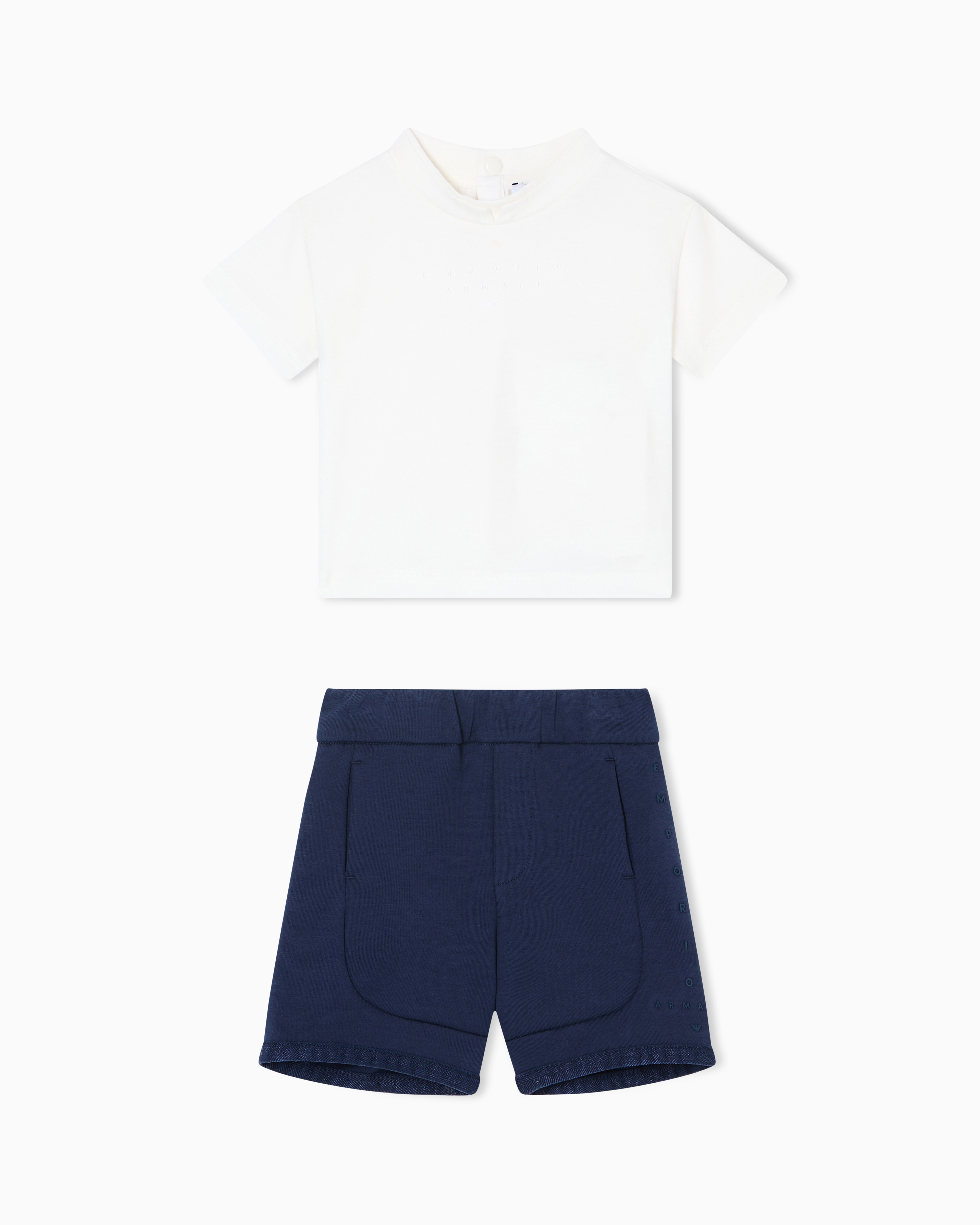 Emporio Armani - T-shirt and Bermuda shorts set interlock jersey, Boy, Blue, Size: