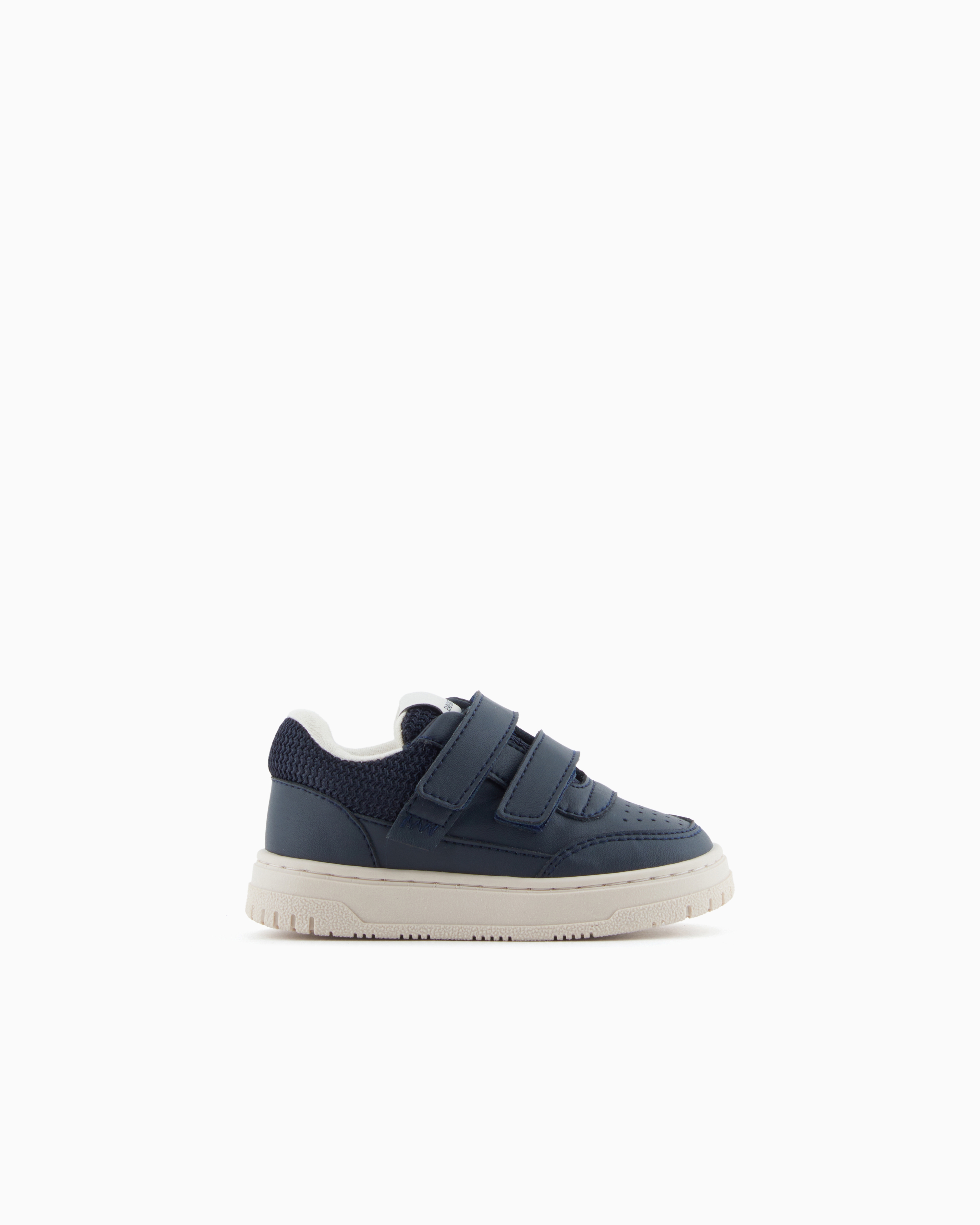 Emporio Armani - Leather sneakers with mesh details, Boy, Navy Blue, Size:
