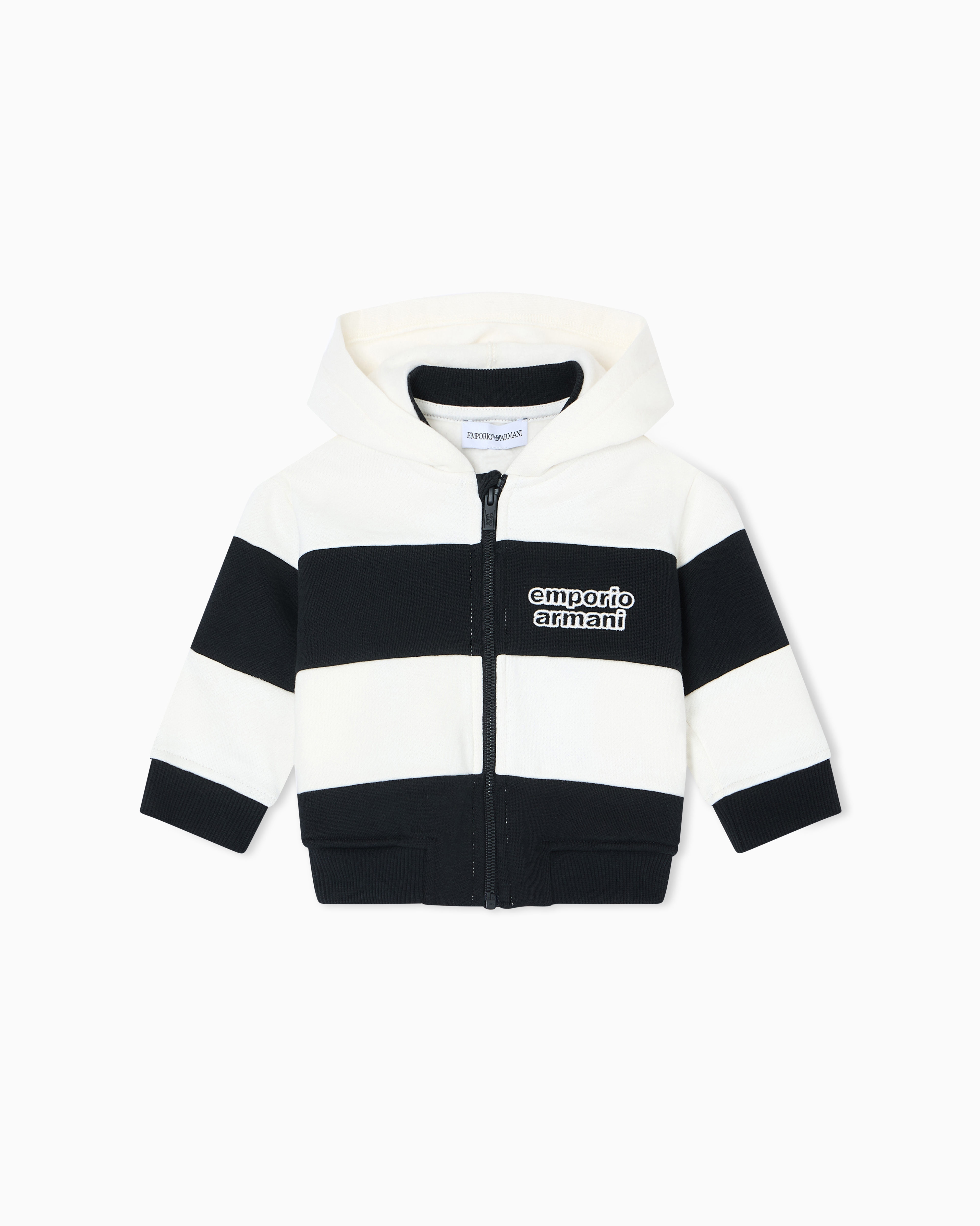 Emporio Armani - ASV jersey zip-up sweatshirt with a striped motif, Boy, Navy Blue, Size: