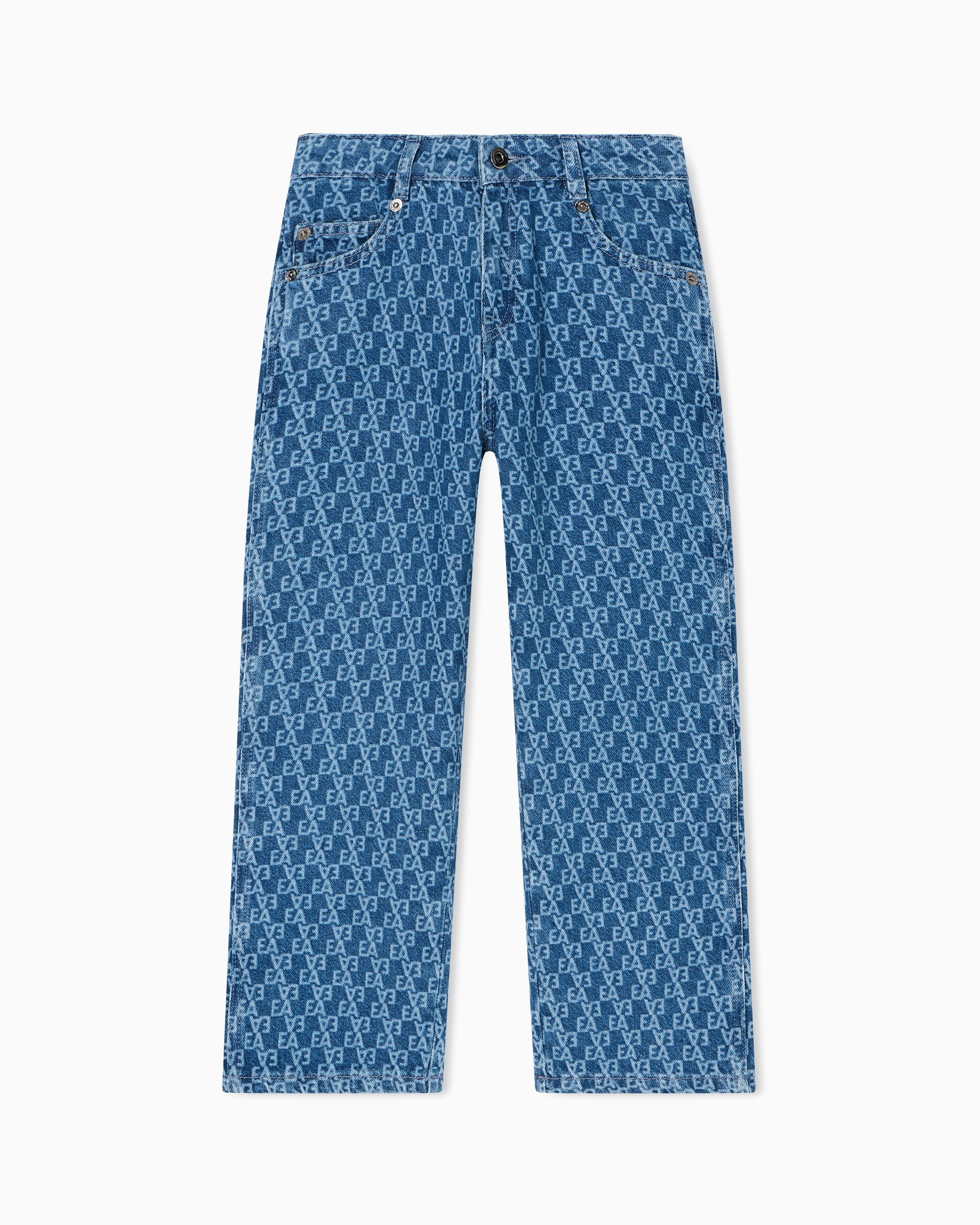 Emporio Armani - Carrot-fit denim jeans with all-over laser-cut lettering, Boy, Blue, Size: