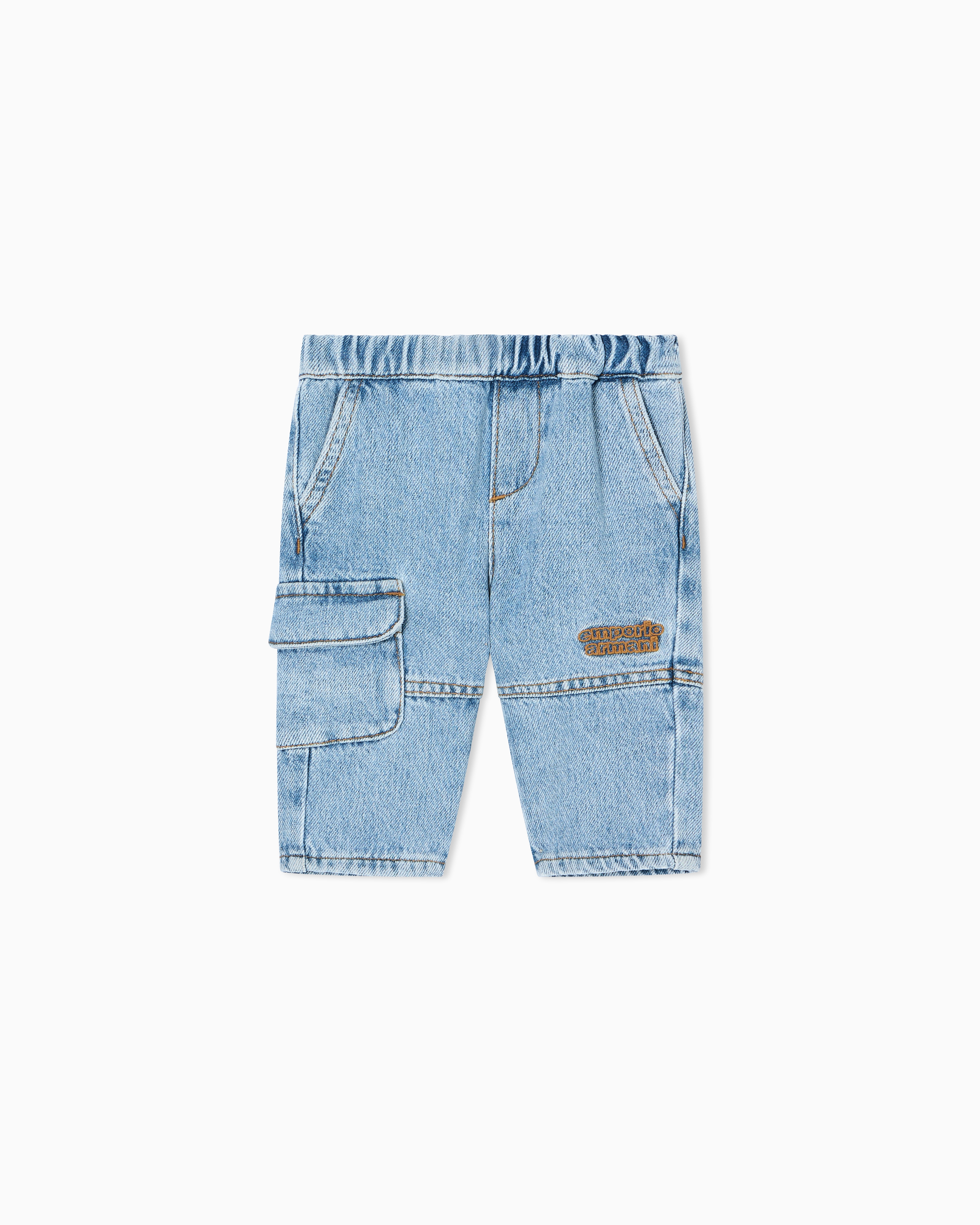 Emporio Armani - Denim jeans with an elasticated waist and logo embroidery, Boy, Blue, Size: