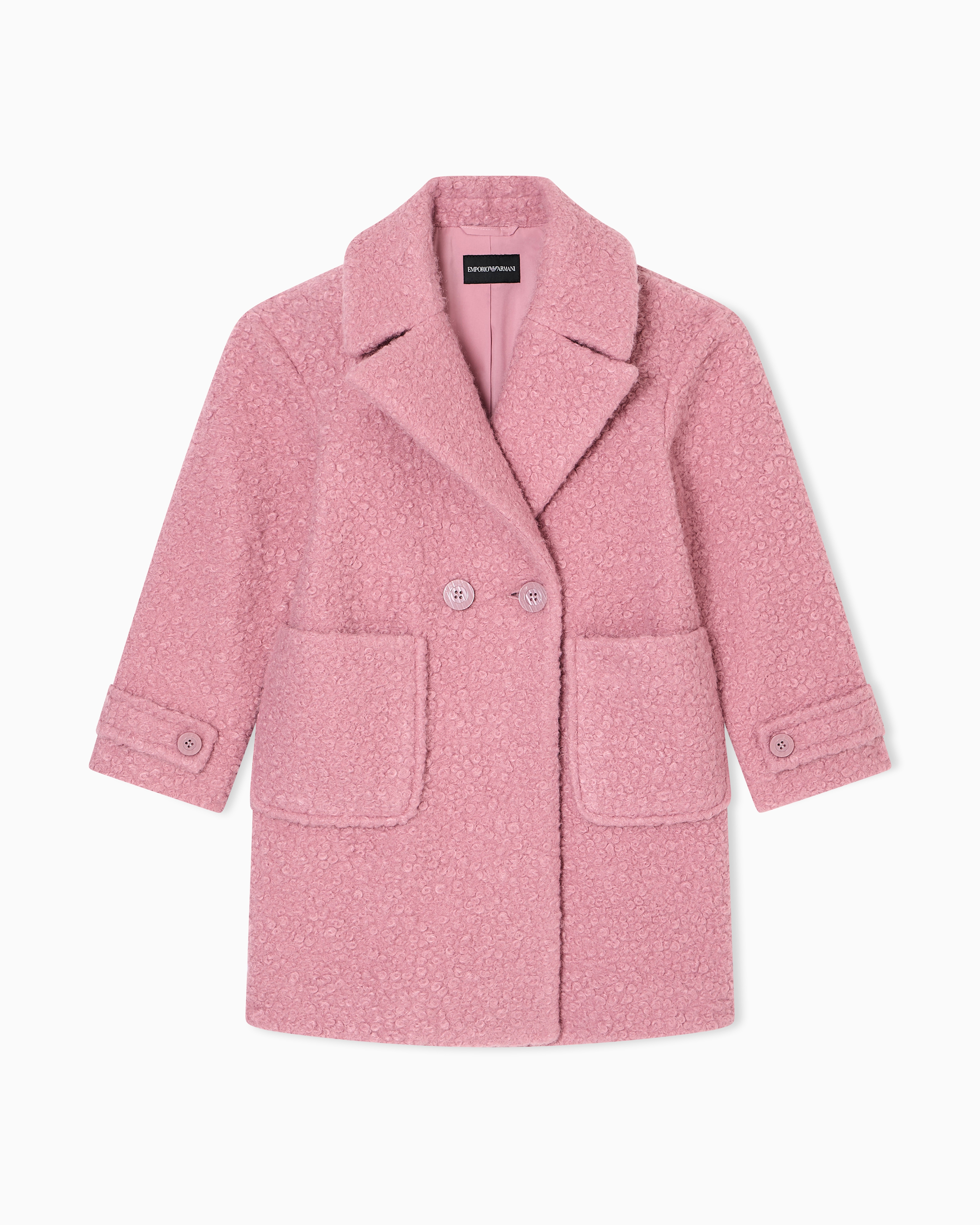 Emporio Armani - Double-breasted bouclé coat, Girl, Pink, Size: