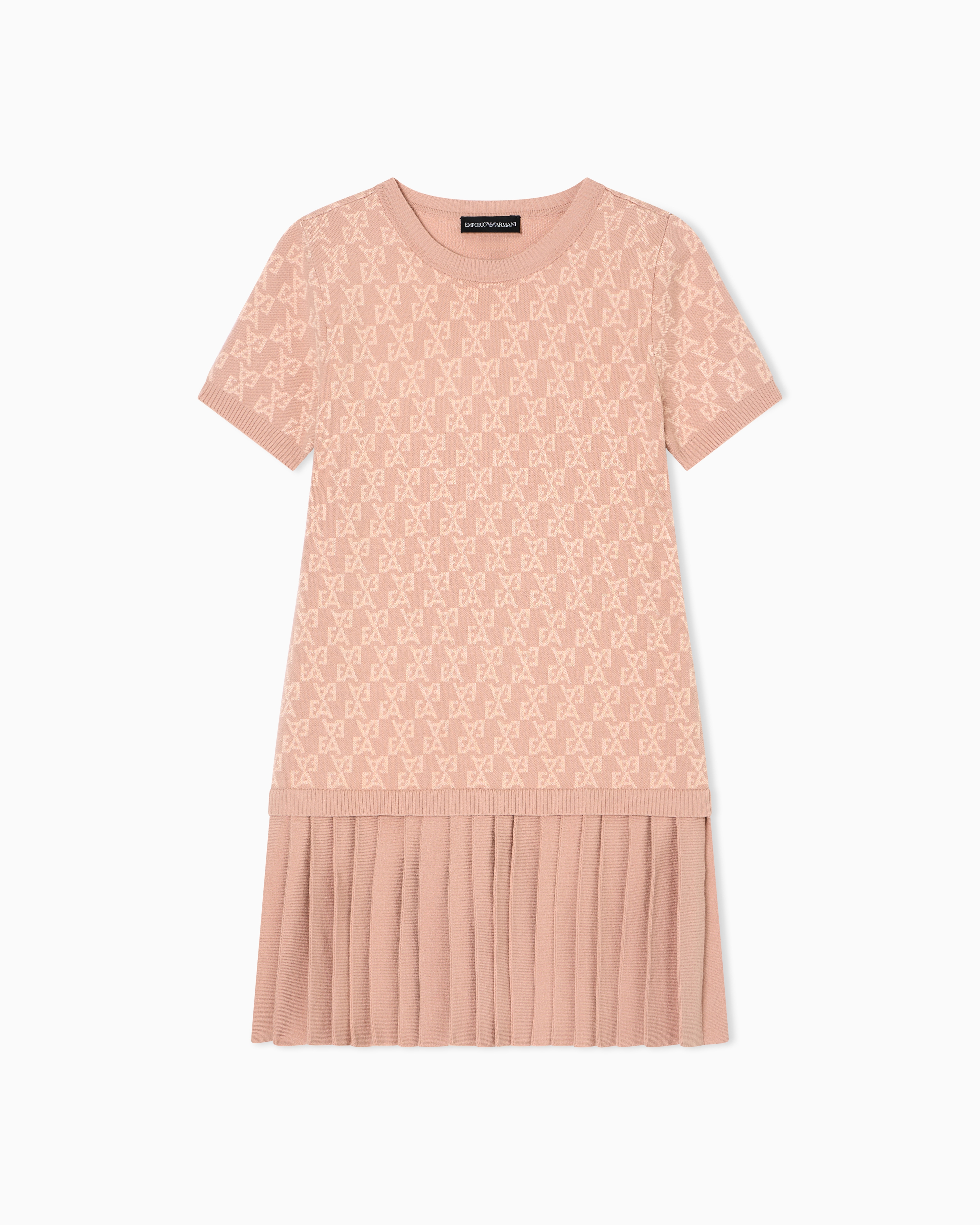 Emporio Armani - Knit dress with all-over EA logo jacquard, Girl, Pink, Size: