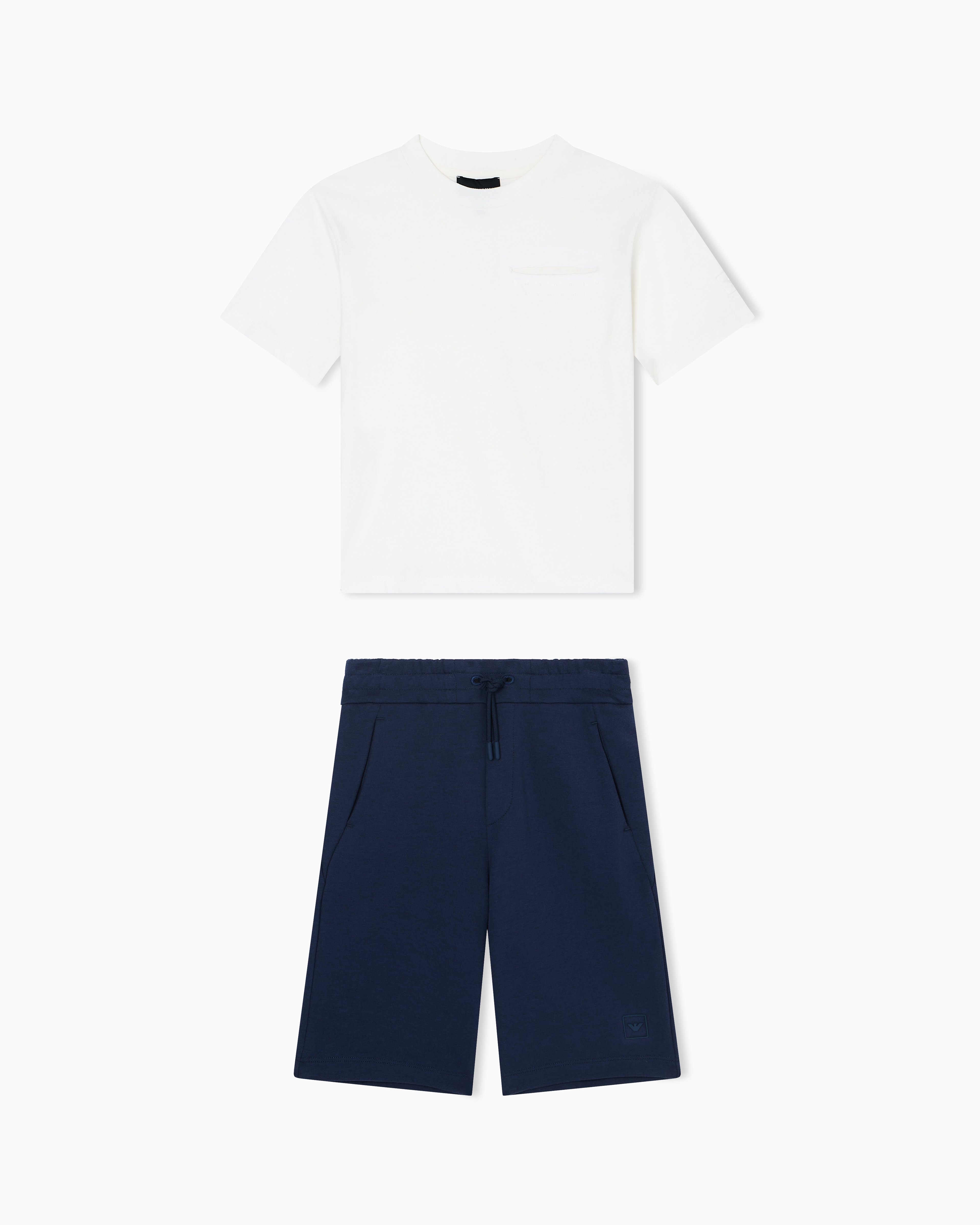 Emporio Armani - T-shirt and Bermuda shorts set interlock jersey, Boy, Blue, Size: