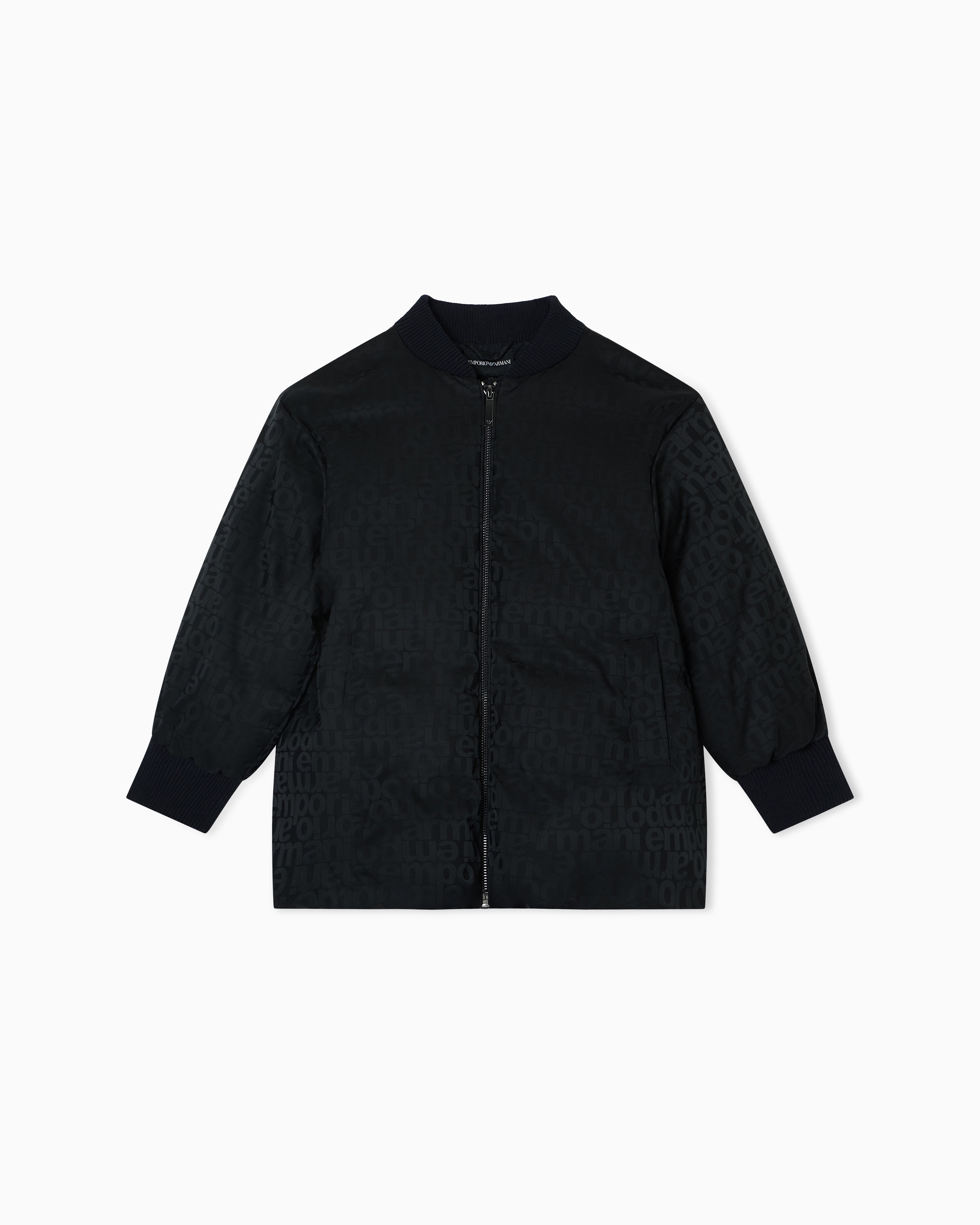 Emporio Armani - ASV oversized nylon jacquard down jacket with all-over logo, Girl, Navy Blue, Size: