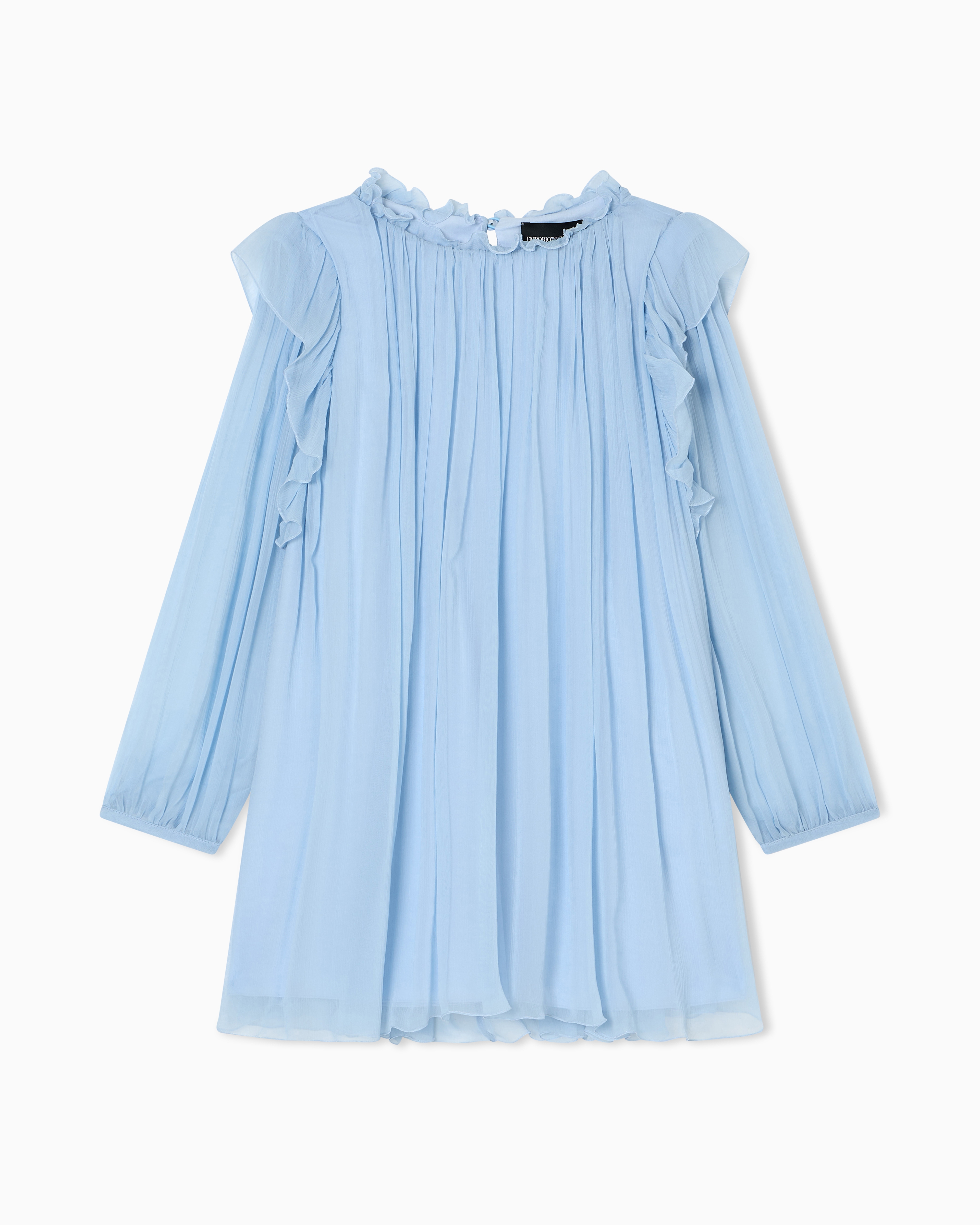 Emporio Armani - ASV crépon dress with ruffle, Girl, Light Blue, Size: 6A