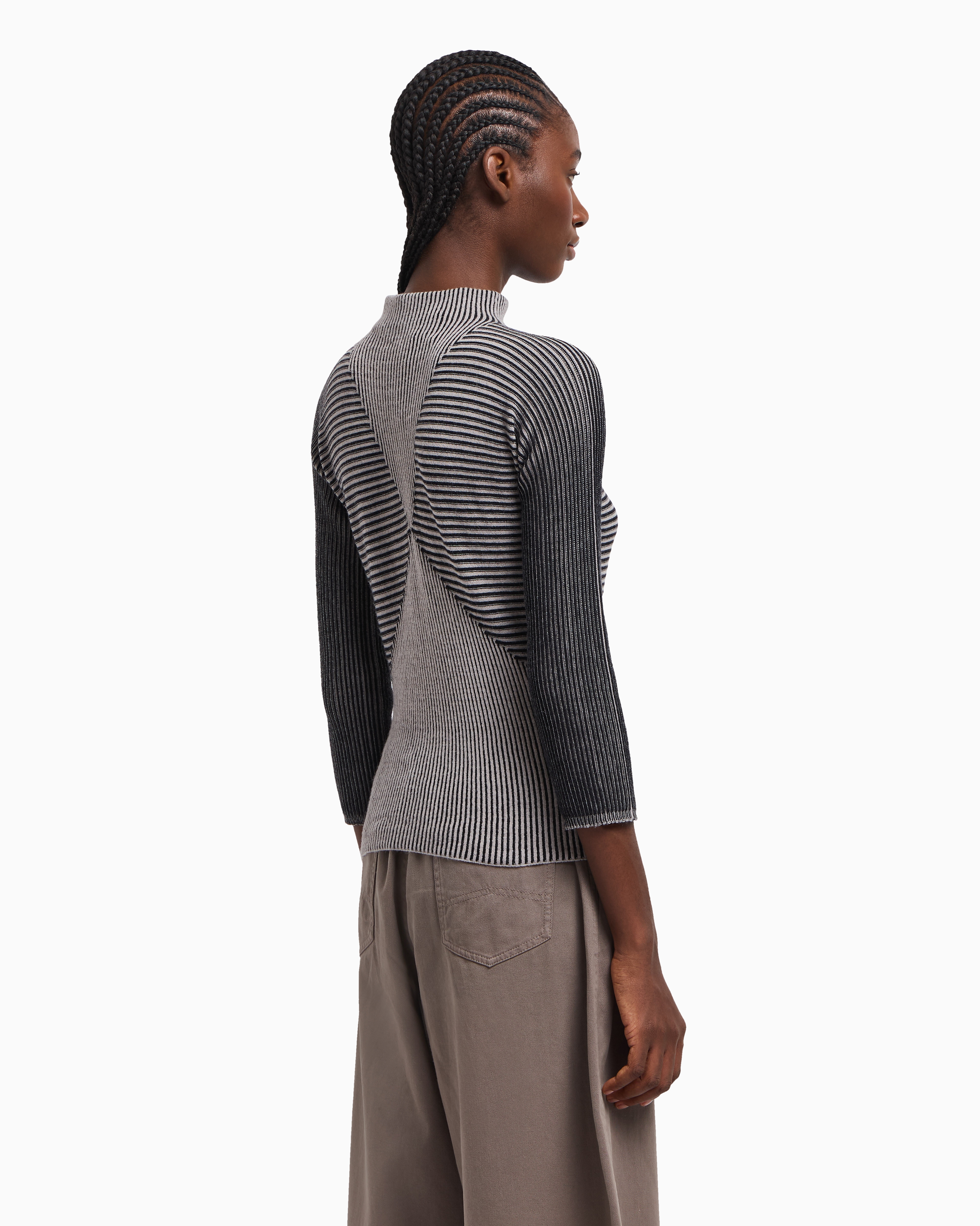 Emporio Armani - Jumper with striped links-stitch details, Woman, Black, Size: