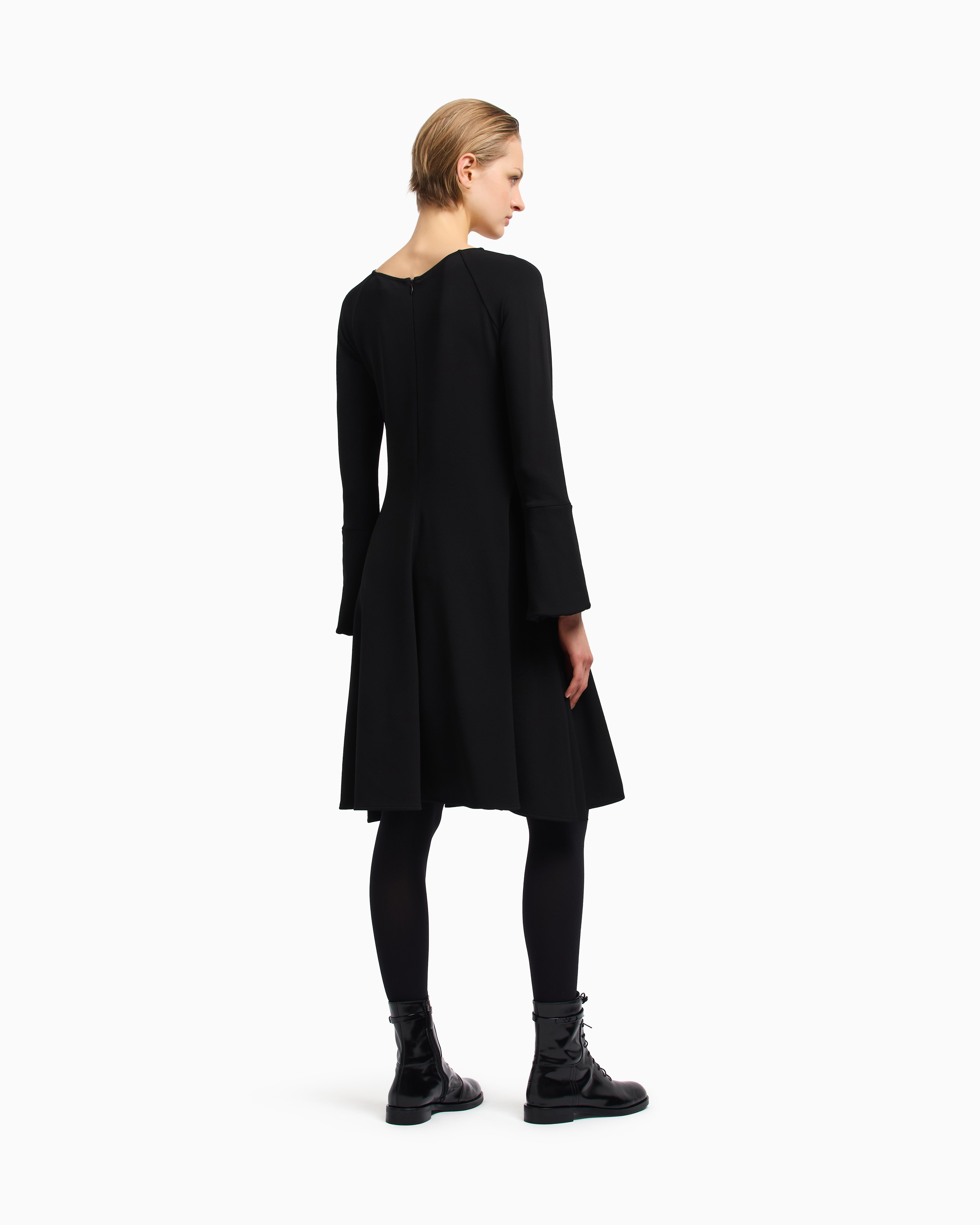Emporio Armani - Flared, crêpe-jersey dress, Woman, Black, Size: