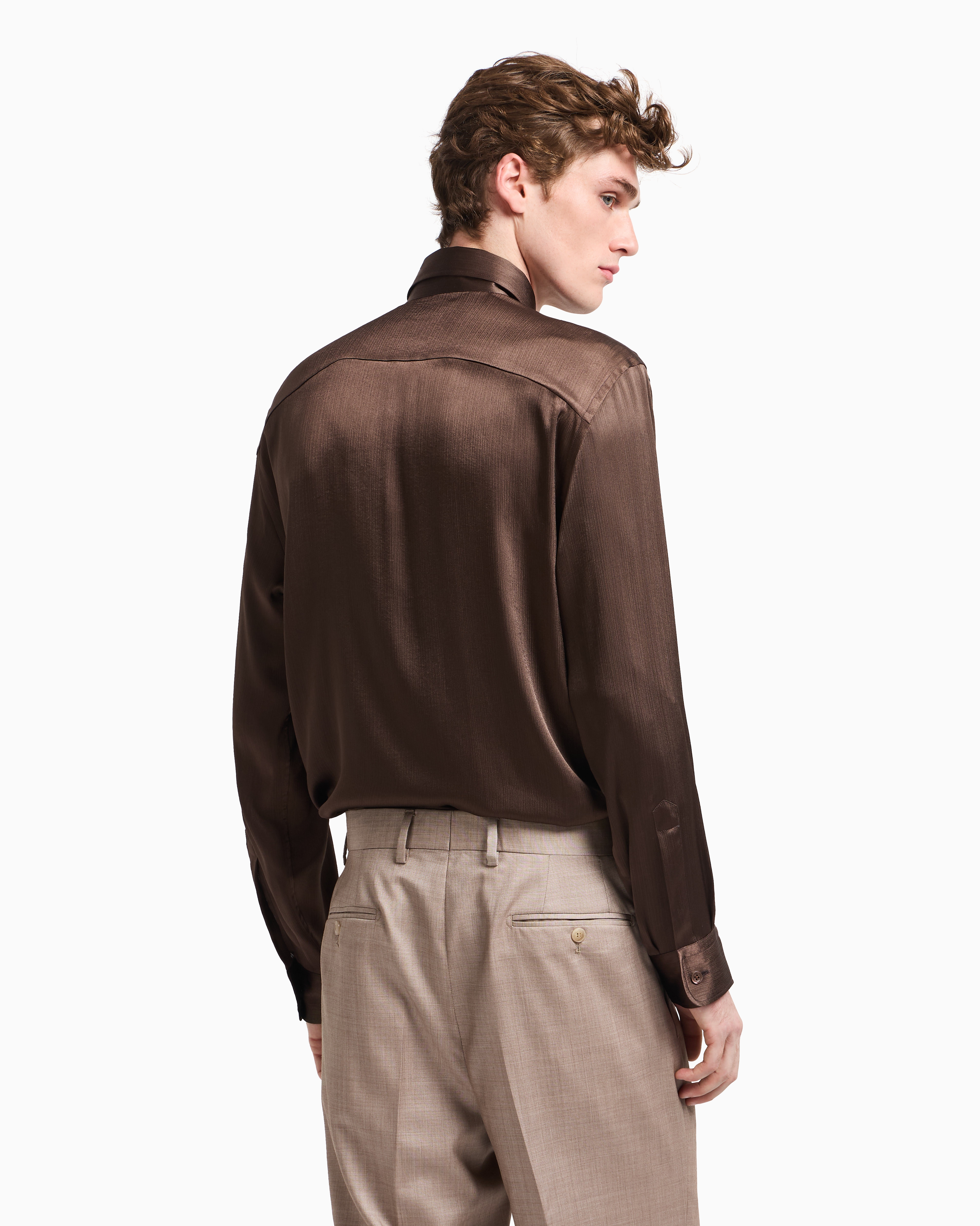 Emporio Armani Solid-colour, Pleated Fabric Shirt In Black