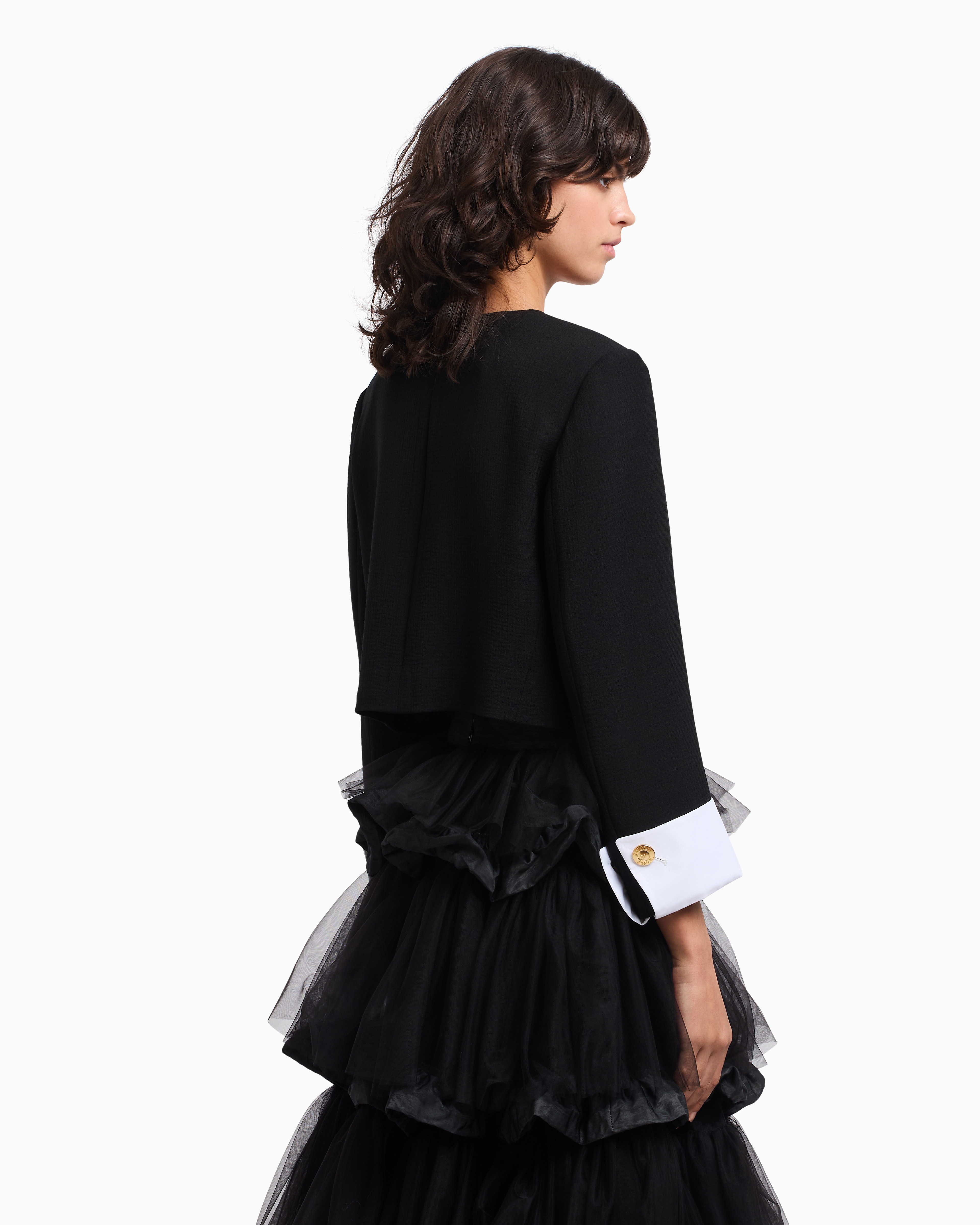 Emporio Armani Veste À Simple Boutonnage En Mélange De Laine Vierge In Black