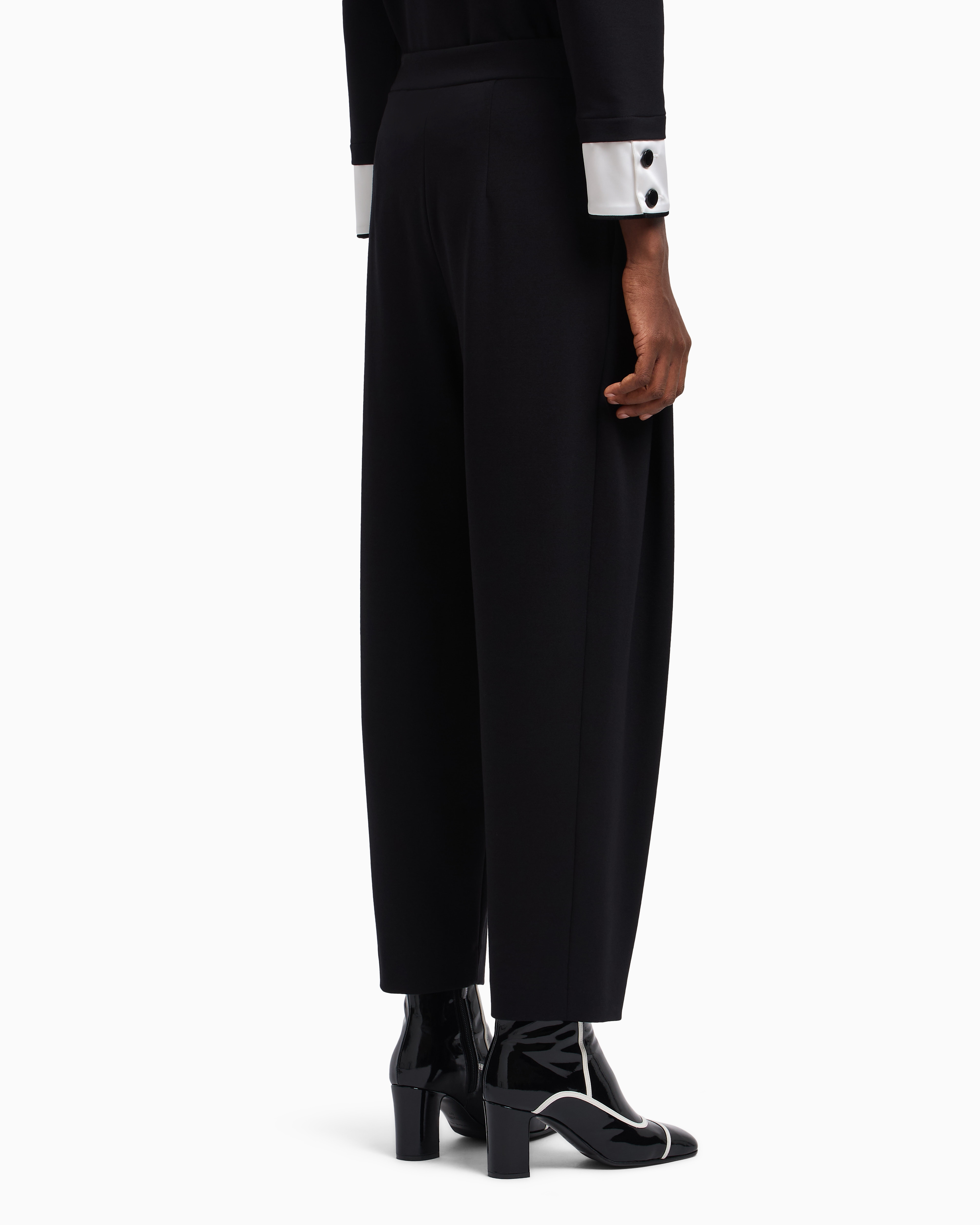Emporio Armani - Stretch Milano-stitch fabric trousers with a pleat , Woman, Black, Size: