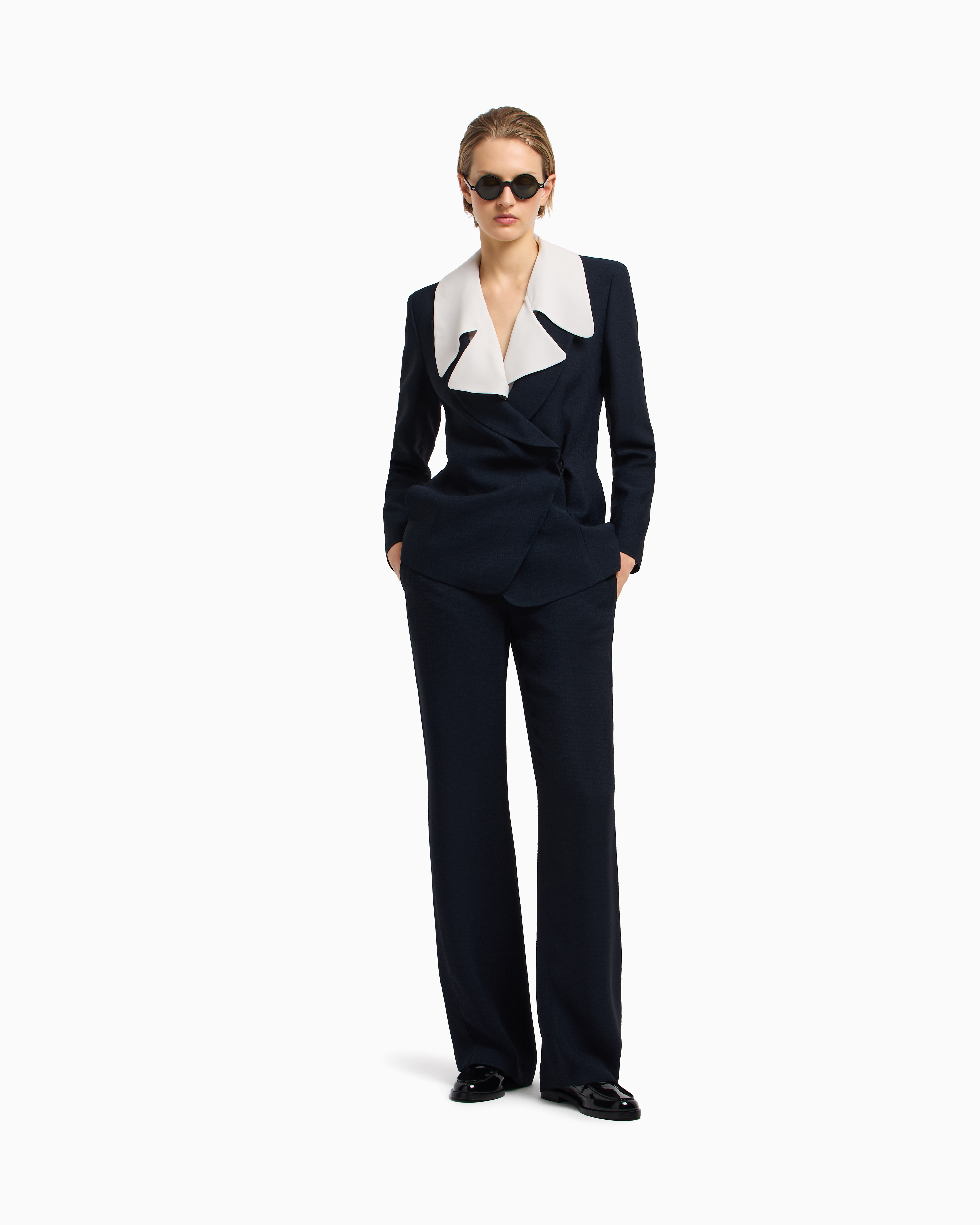 Emporio Armani - Icon blazer flowing, armure fabric, Woman, Blue, Size: