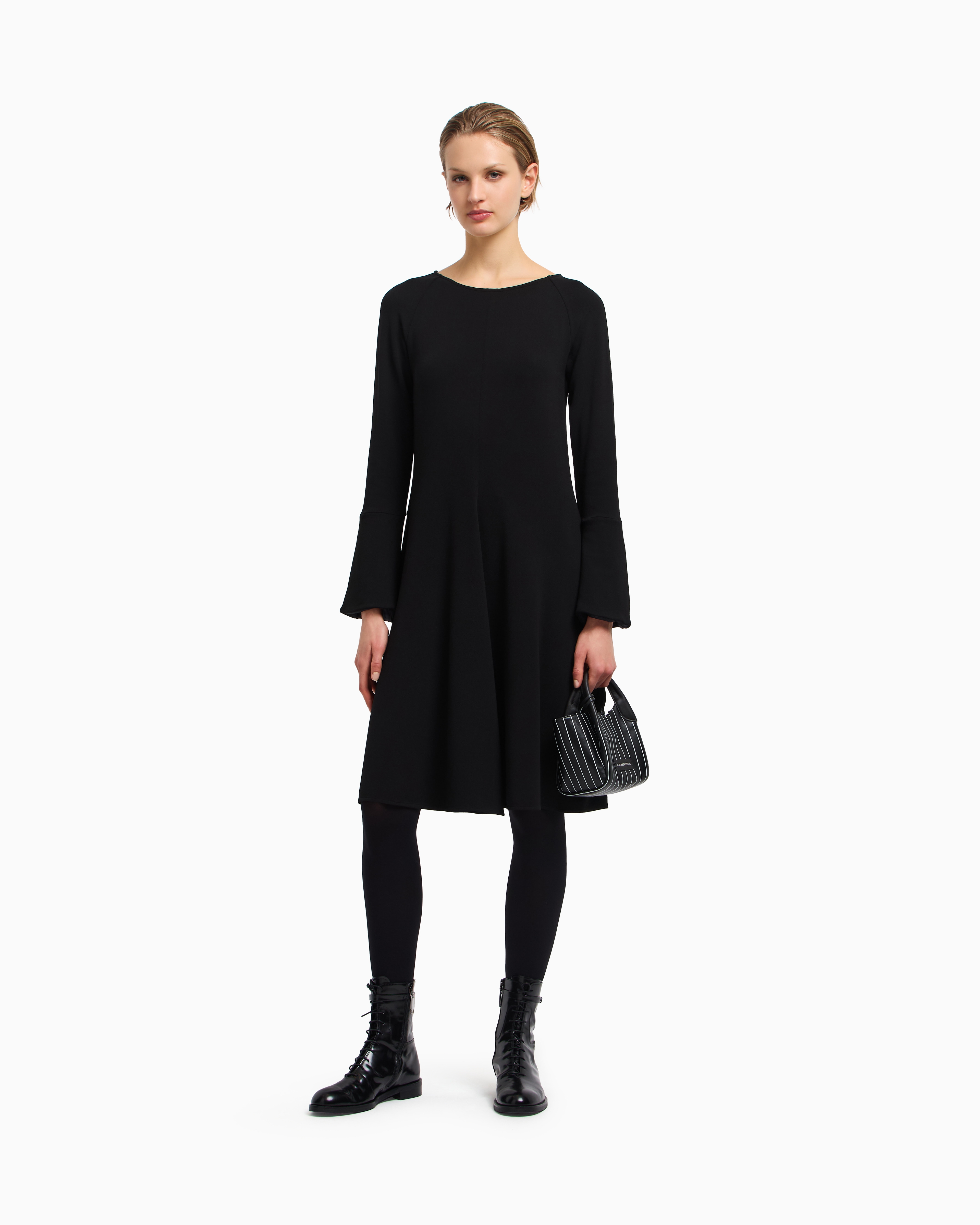 Emporio Armani - Flared, crêpe-jersey dress, Woman, Black, Size: