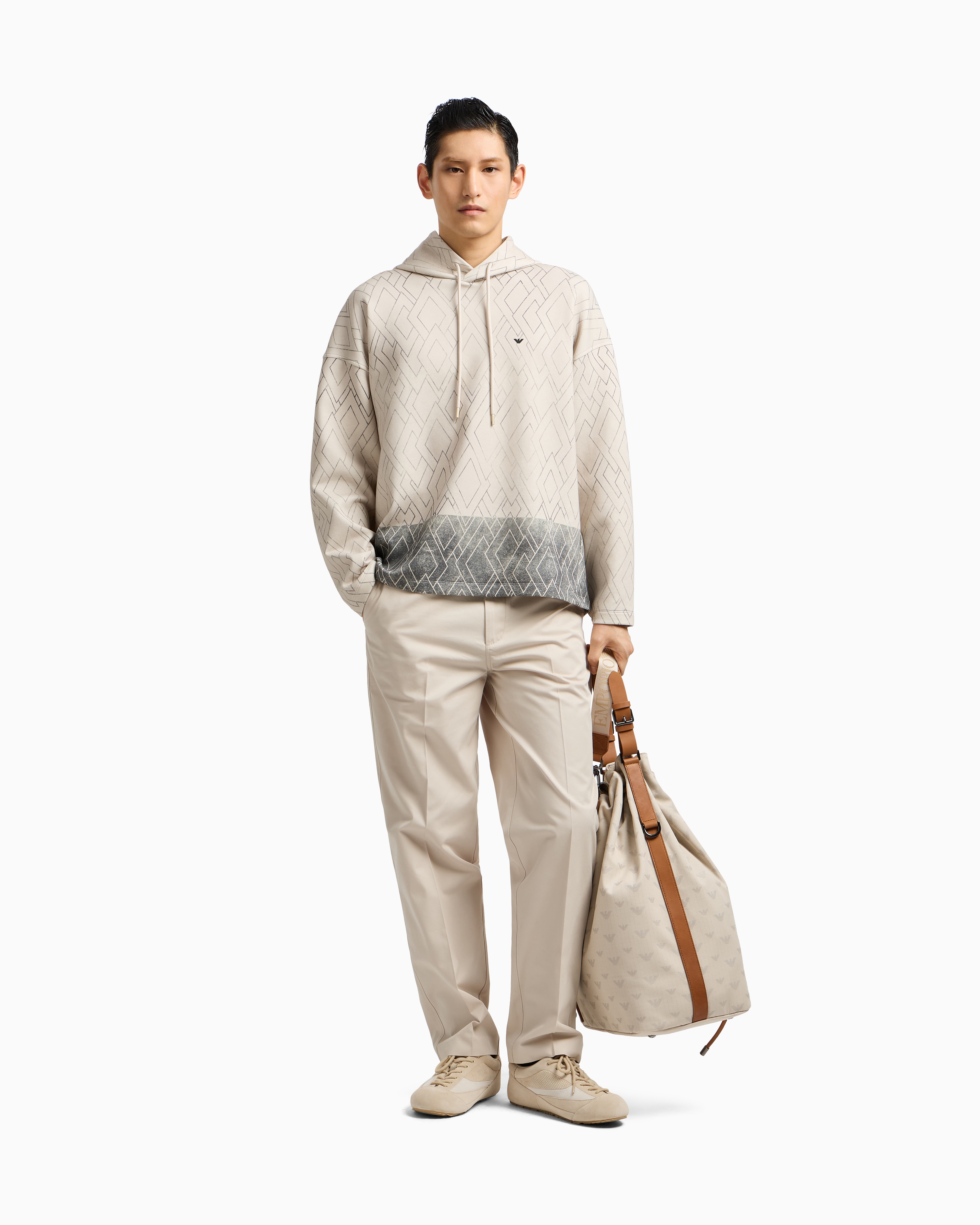 Emporio Armani - ASV sweatshirt double jersey with hood and all-over diamond print, Man, Blue, Size: