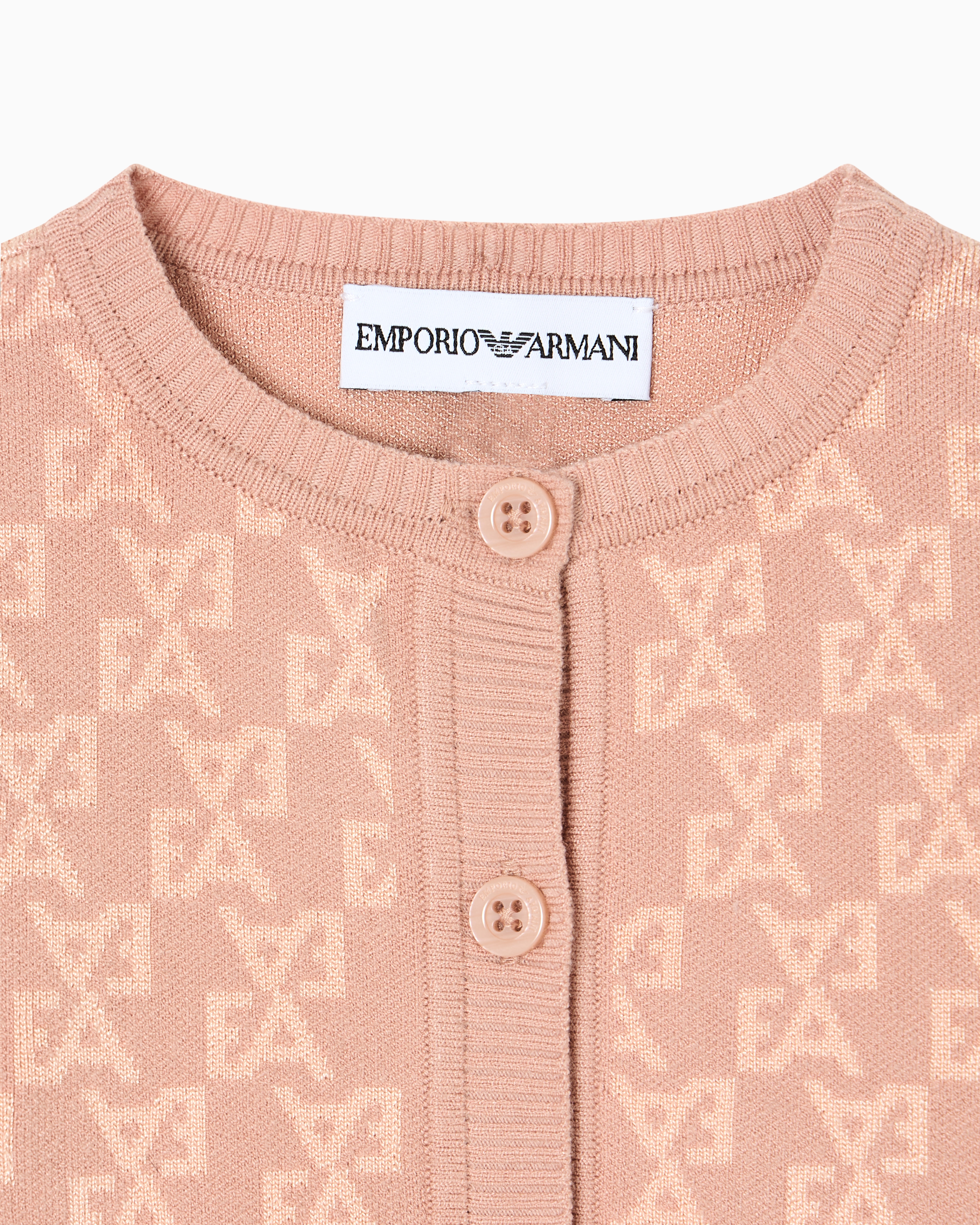 Emporio Armani - Cardigan a jacquard knit with an all-over EA logo, Girl, Pink, Size: