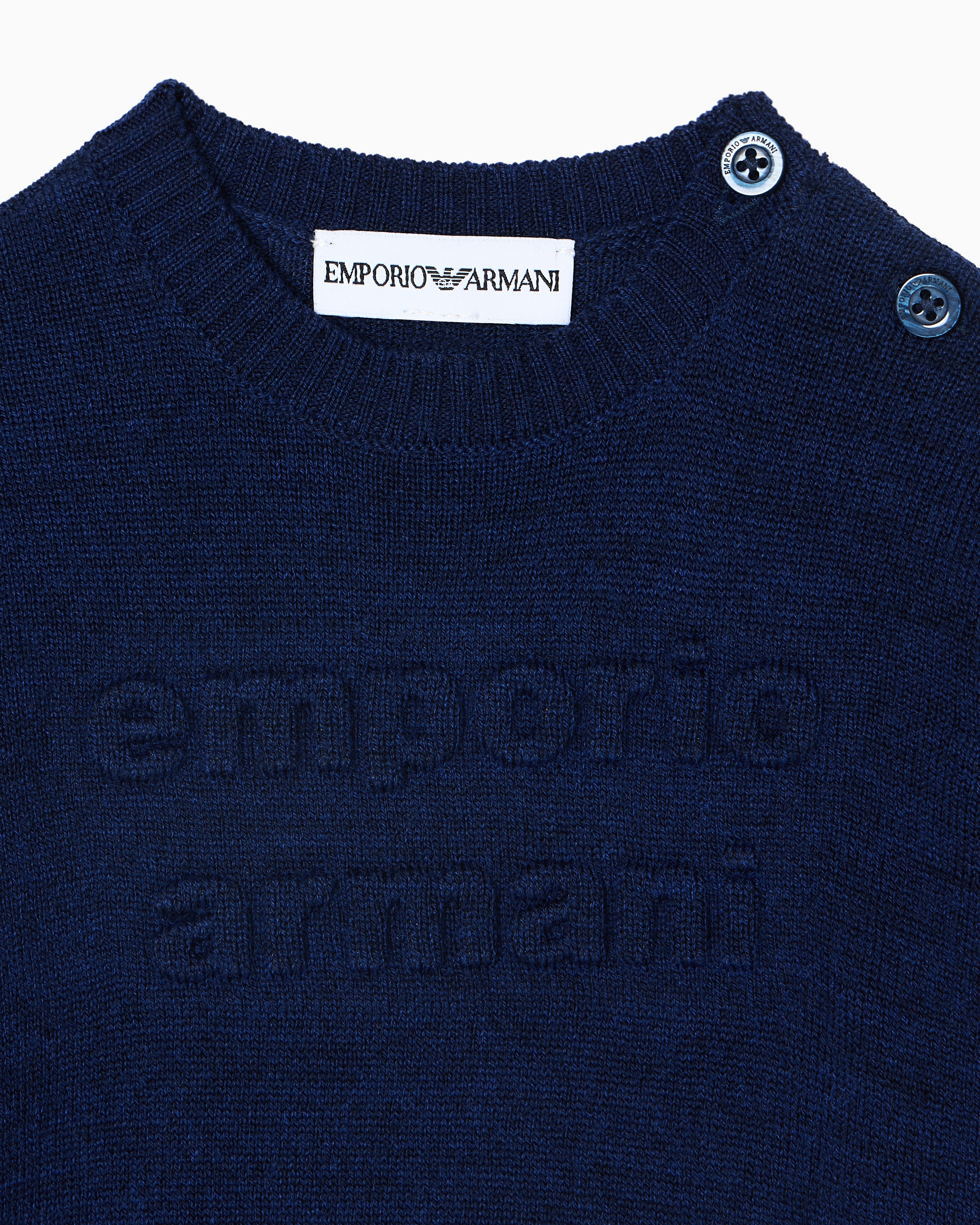 Emporio Armani - Virgin wool-blend jumper with an embossed logo, Boy, Blue, Size: